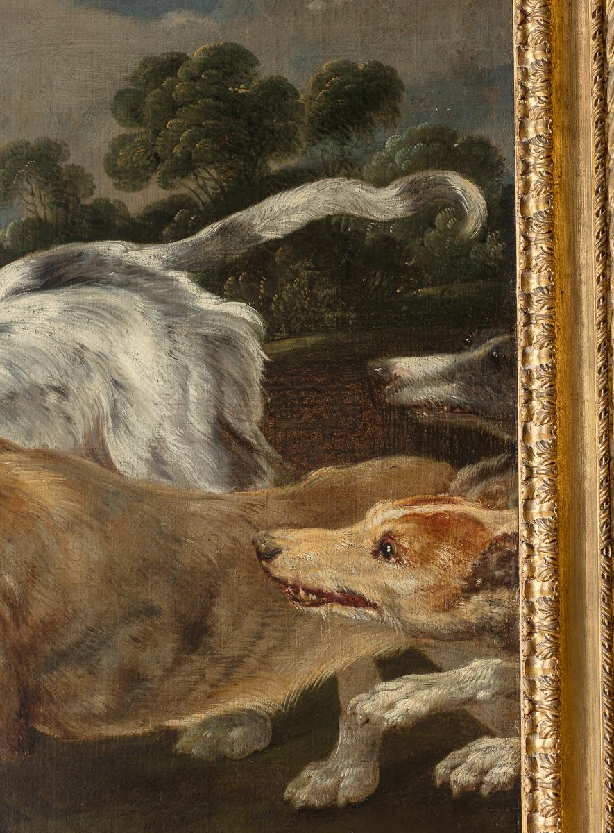 Ölgemälde auf Leinwand; Hunde, die einen Hirsch chainen, Studio von Frans Snyders, Antwerpen 1579-1657 (Gemalt) im Angebot