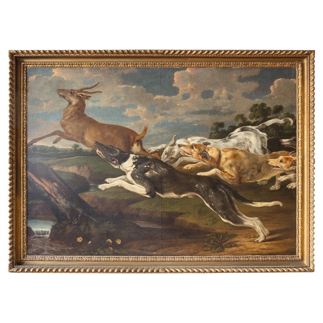 Ölgemälde auf Leinwand; Hunde, die einen Hirsch chainen, Studio von Frans Snyders, Antwerpen 1579-1657 im Angebot