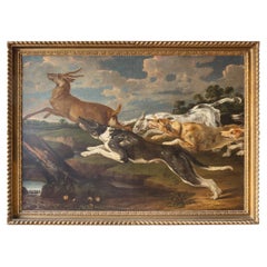 Huile sur toile ; Chiens de chasse poursuivant un cerf, Studio de Frans Snyders, Anvers 1579-1657