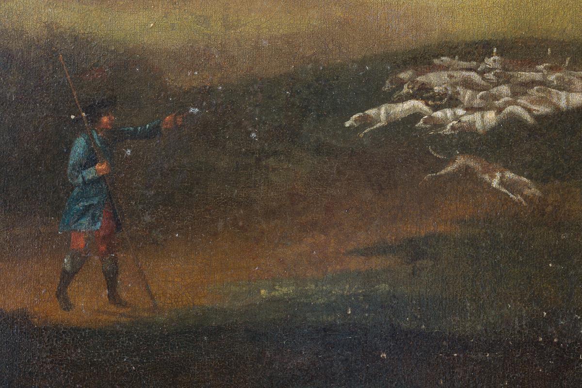 This bucolic representation of the English countryside, animated by a hunting scene in the foreground, is characteristic of the tradition for sporting pictures that developed in Britain across the eighteenth century and counted among its exponents
