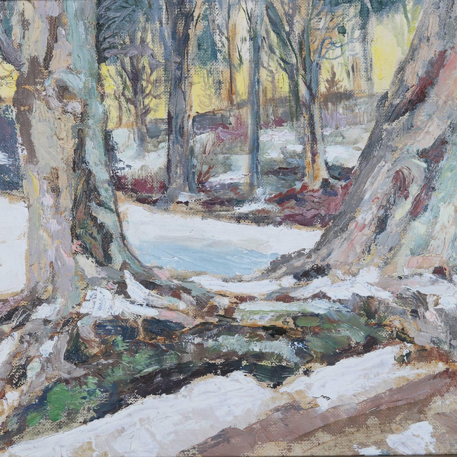Oil on Canvas Impressionist Landscape Painting of Winter Scene, 20th Century In Good Condition In Big Flats, NY