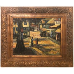 Oil on Canvas Impressionistic Street Scene in a Gilt Frame Signed Monica