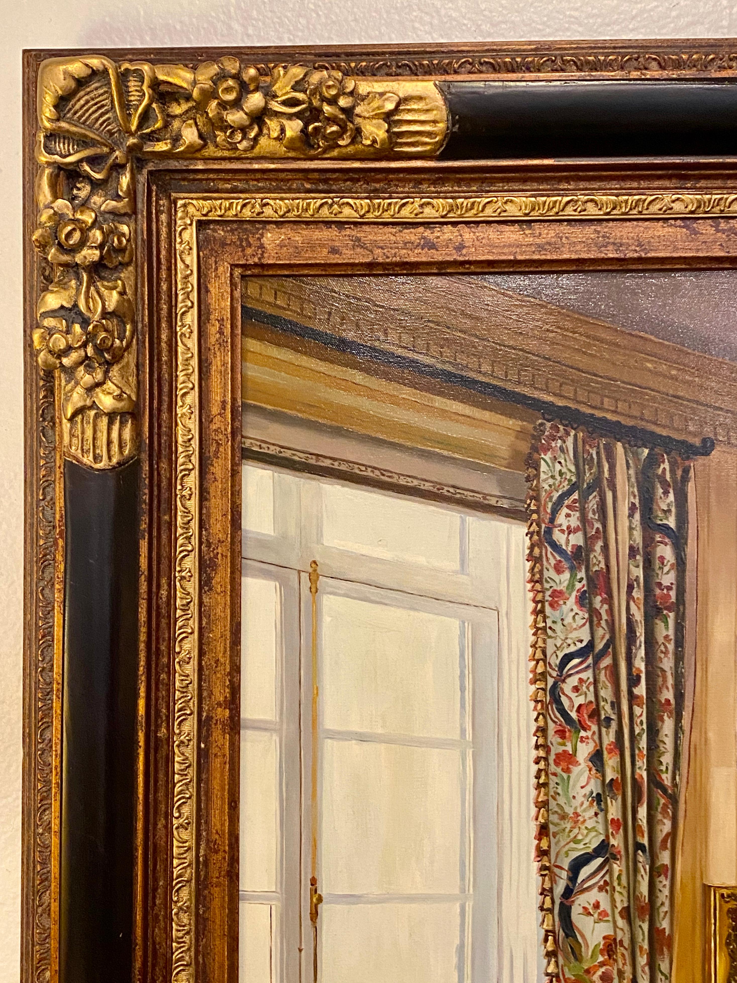 Modern Oil on Canvas Interior Home Design in a Custom Frame, Signed Feldman