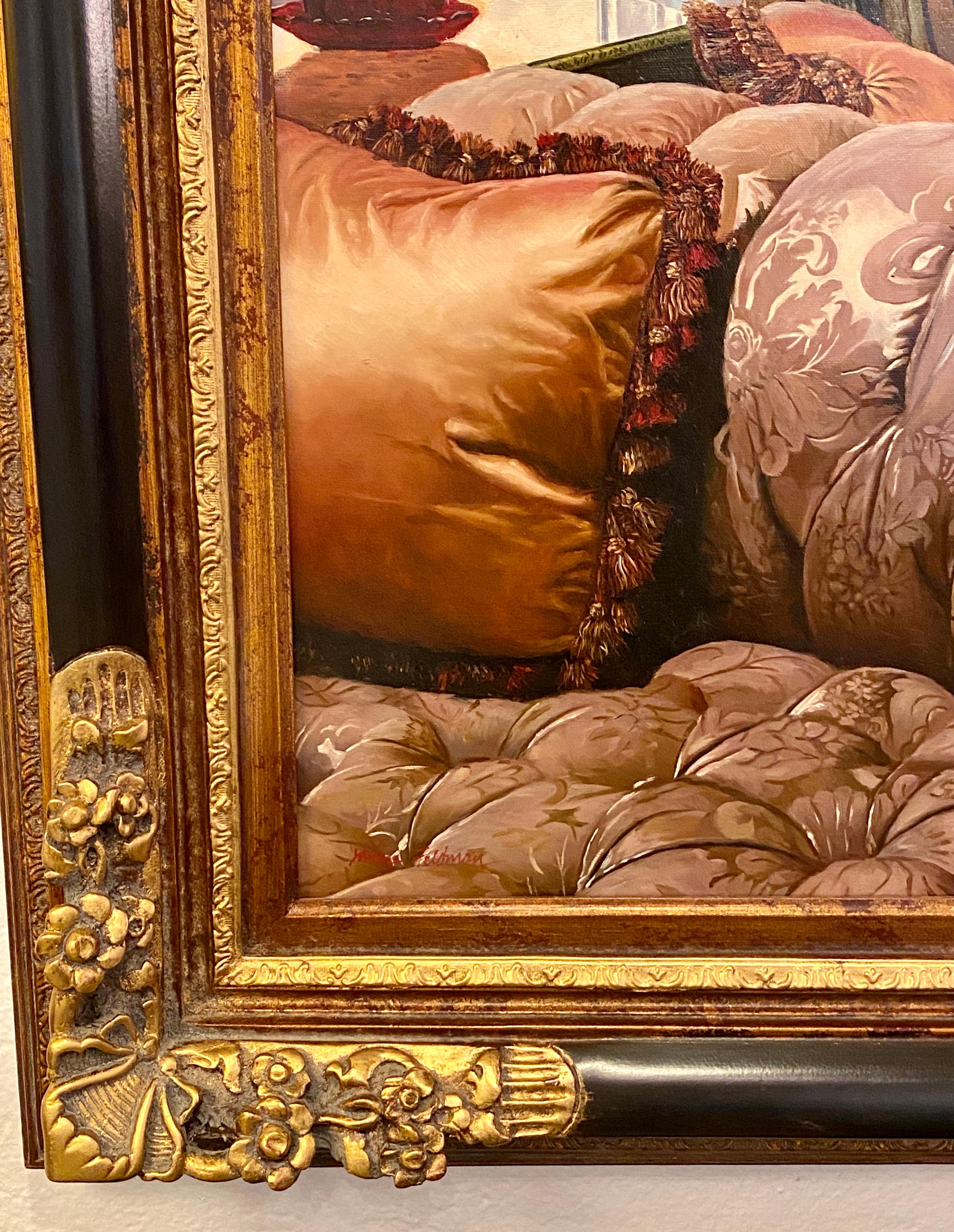 Oil on Canvas Interior Home Design in a Custom Frame, Signed Feldman In Good Condition In Stamford, CT