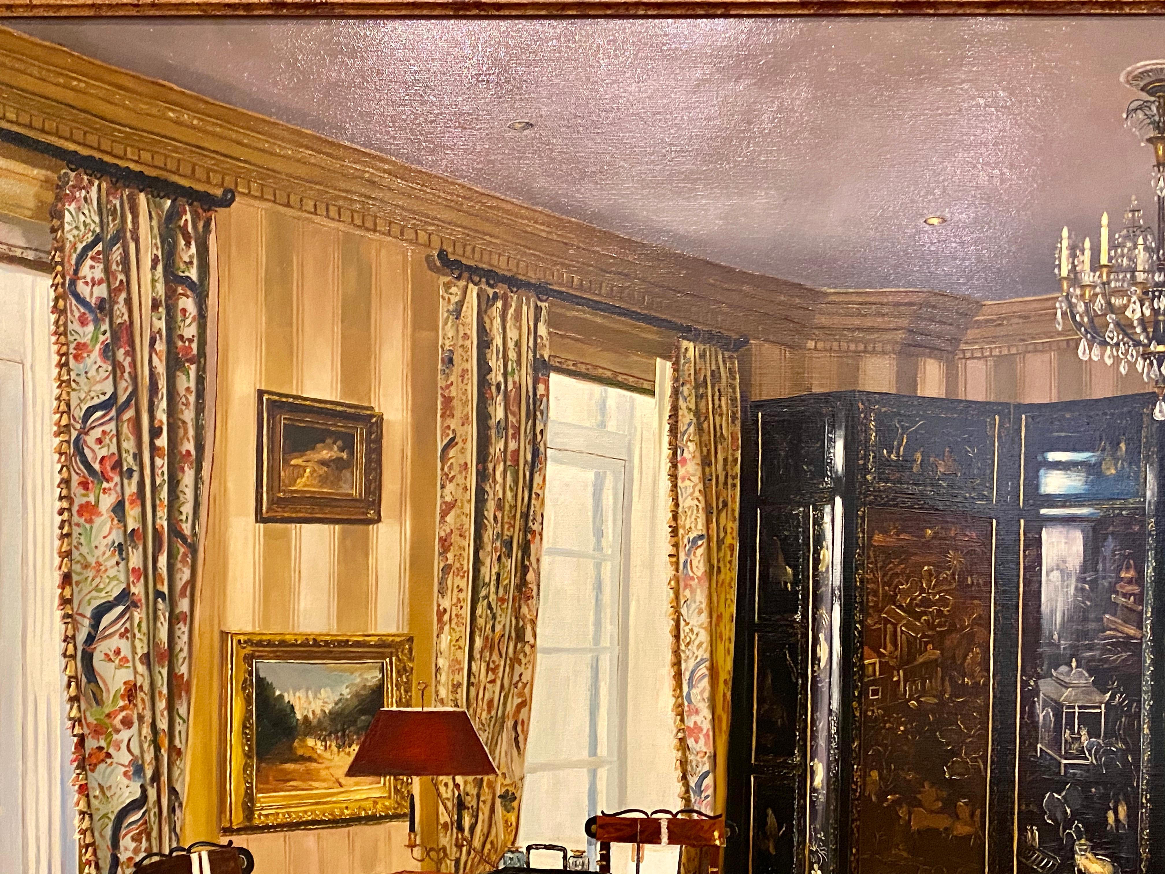 20th Century Oil on Canvas Interior Home Design in a Custom Frame, Signed Feldman