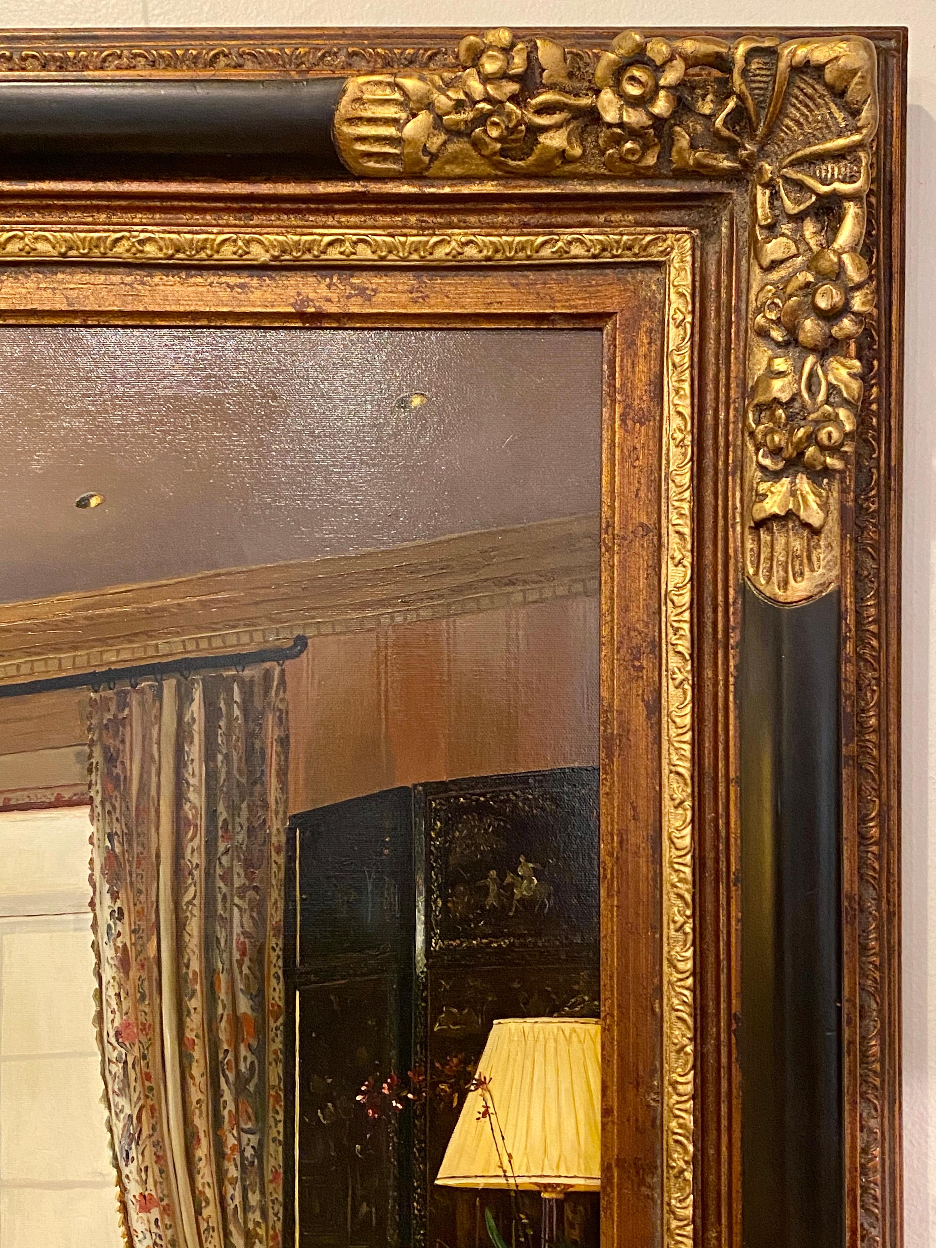 Wood Oil on Canvas Interior Home Design in a Custom Frame, Signed Feldman