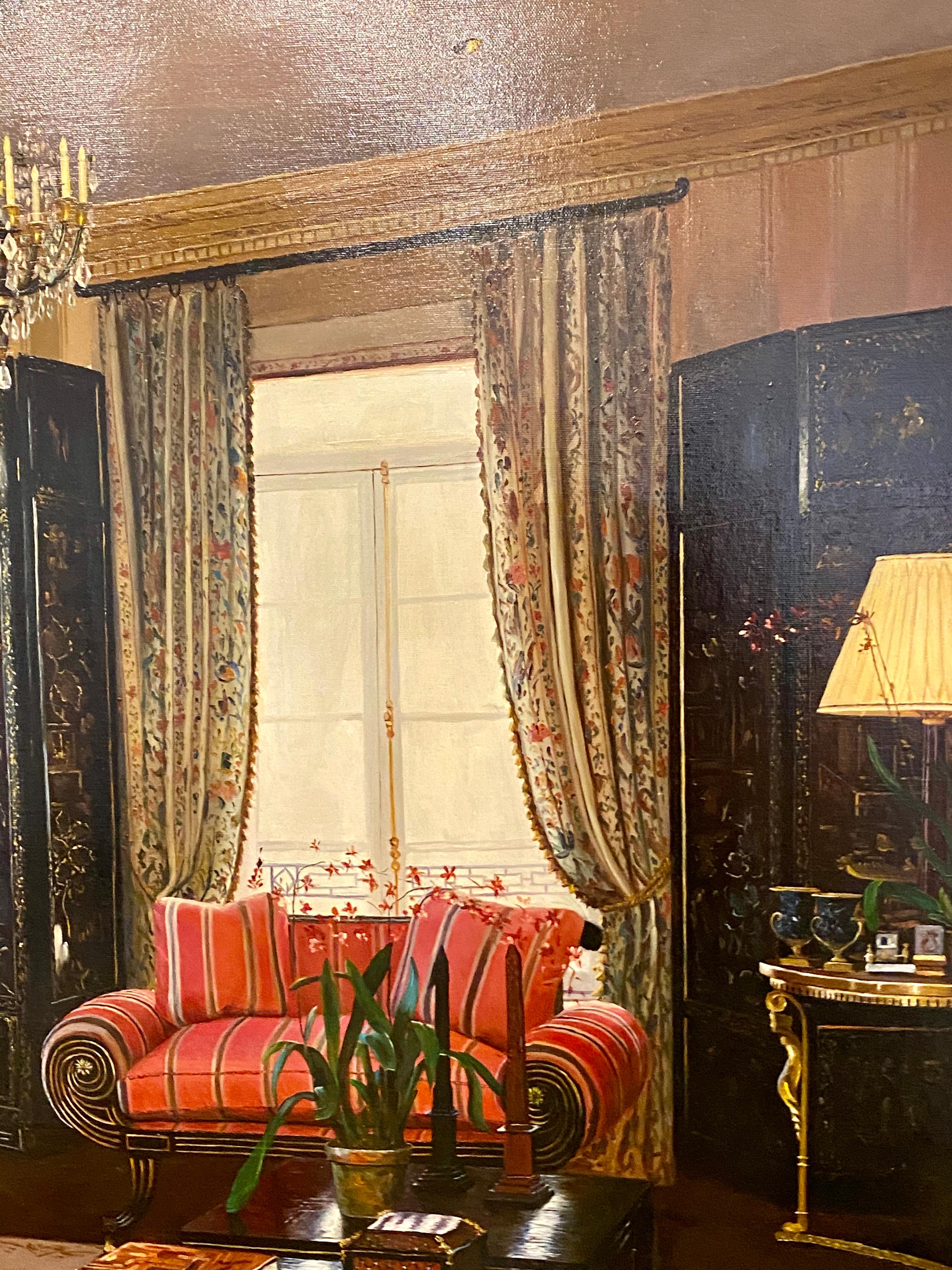 Oil on Canvas Interior Home Design in a Custom Frame, Signed Feldman 1