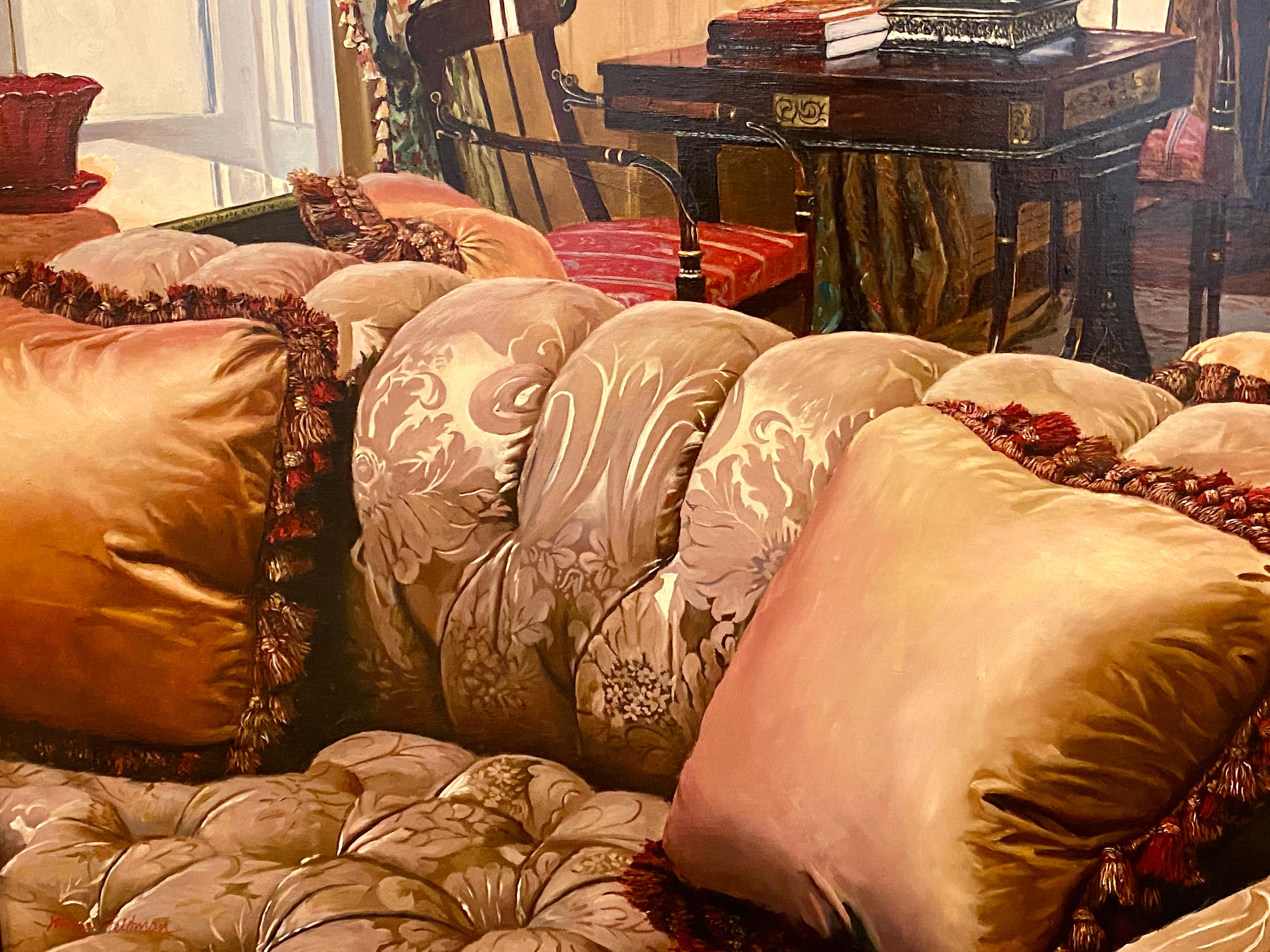Oil on Canvas Interior Home Design in a Custom Frame, Signed Feldman 2