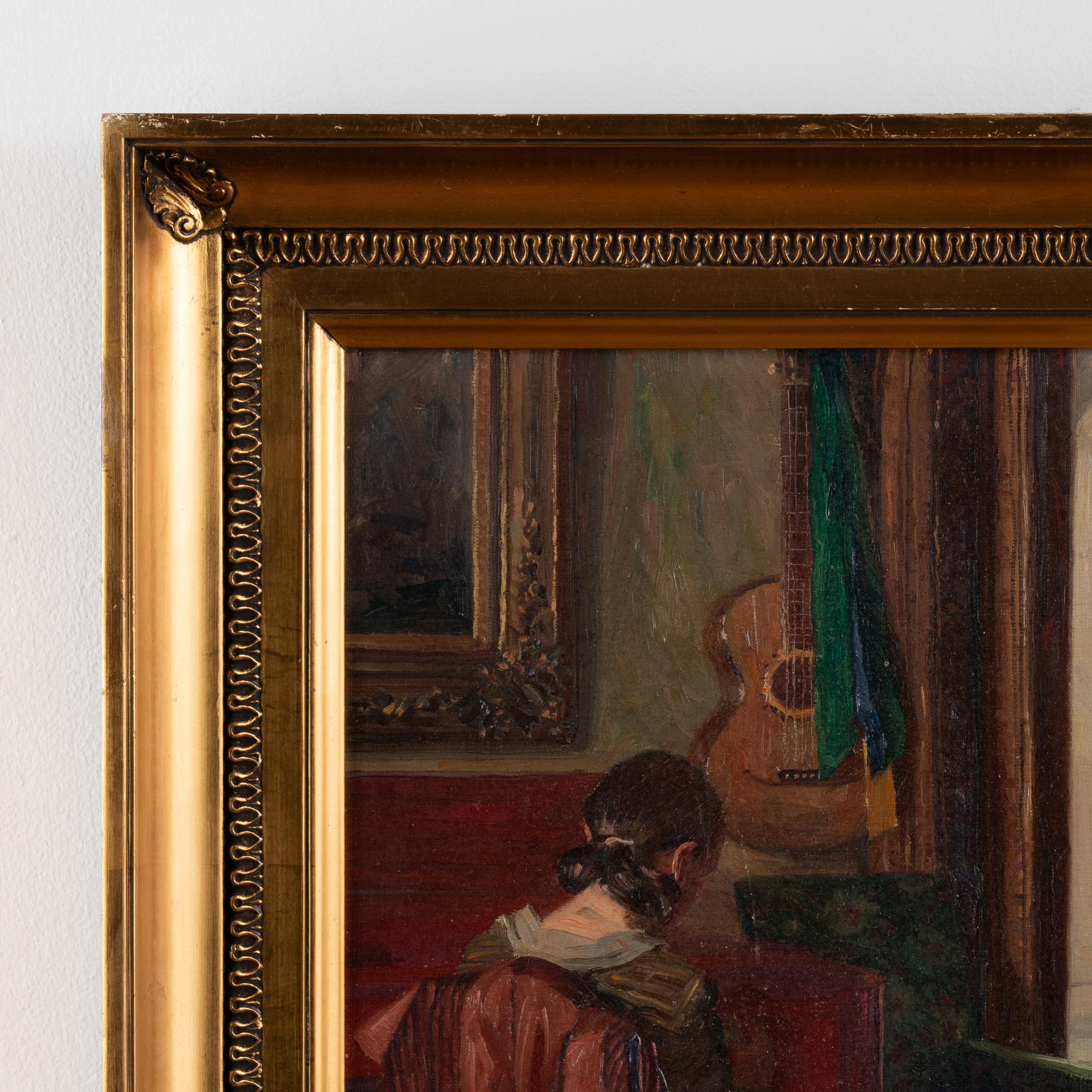 Danish Oil on Canvas Interior with Girl, Signed/dated Robert Gustav Otto Panitzsch 1931 For Sale