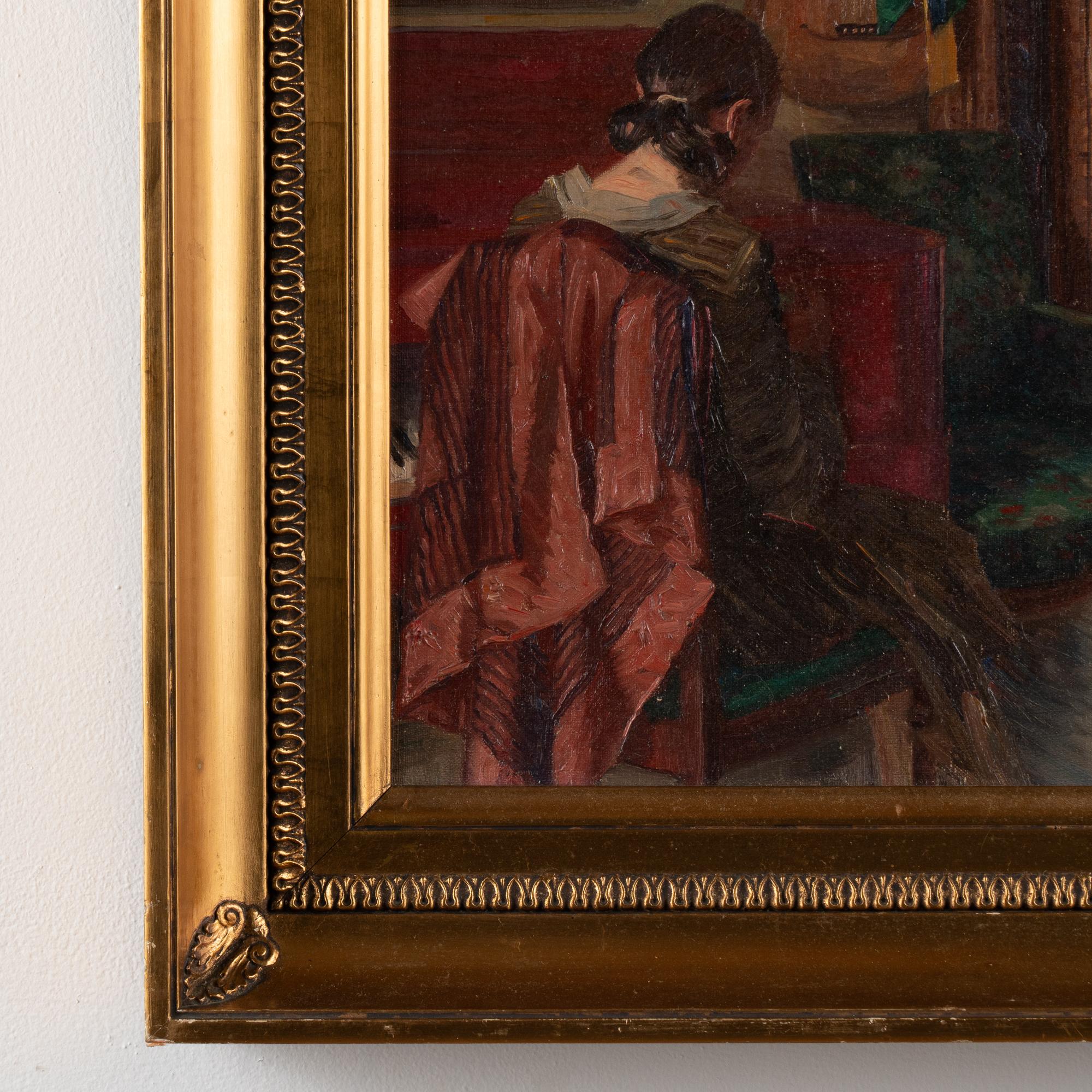 Oil on Canvas Interior with Girl, Signed/dated Robert Gustav Otto Panitzsch 1931 In Good Condition For Sale In Round Top, TX