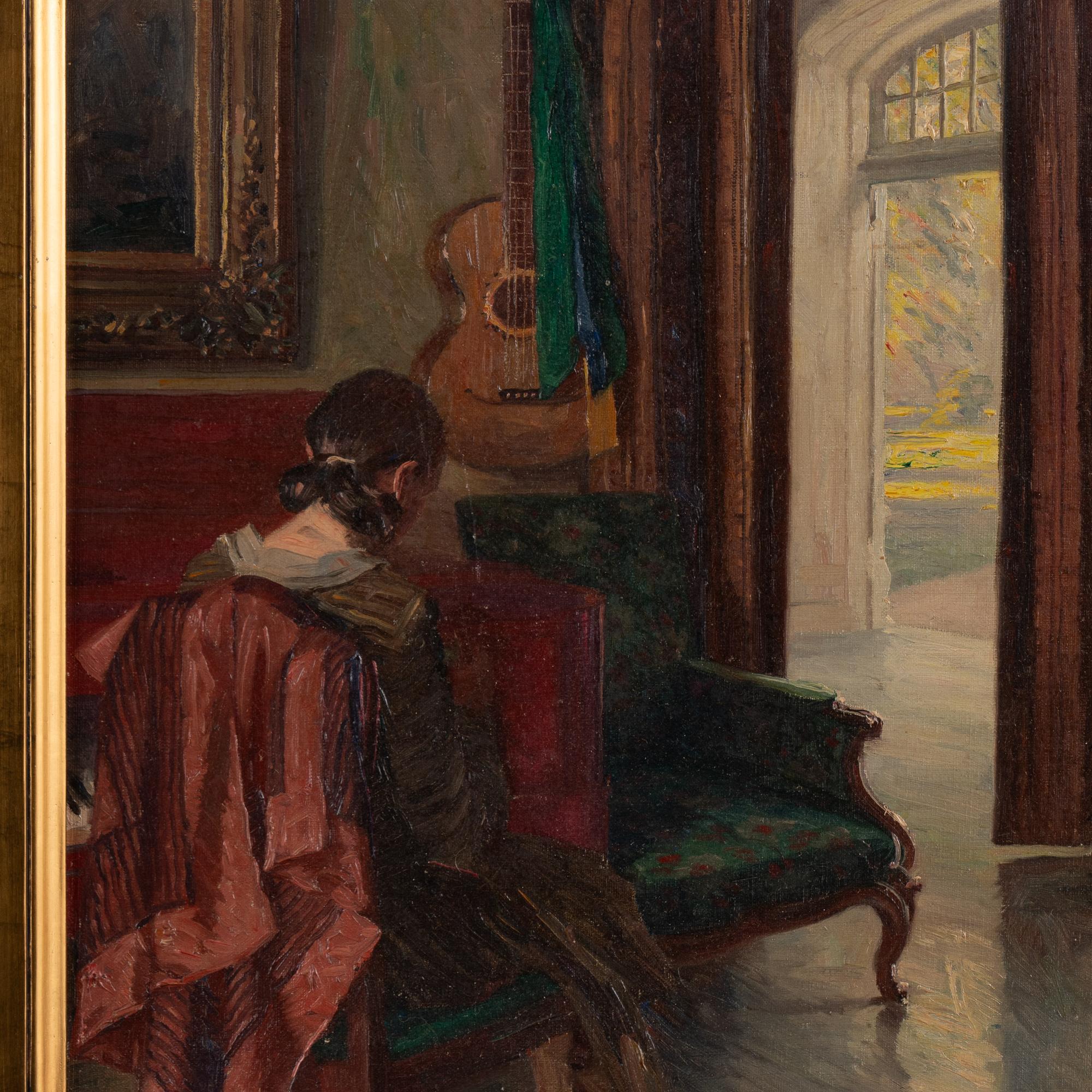 20th Century Oil on Canvas Interior with Girl, Signed/dated Robert Gustav Otto Panitzsch 1931 For Sale