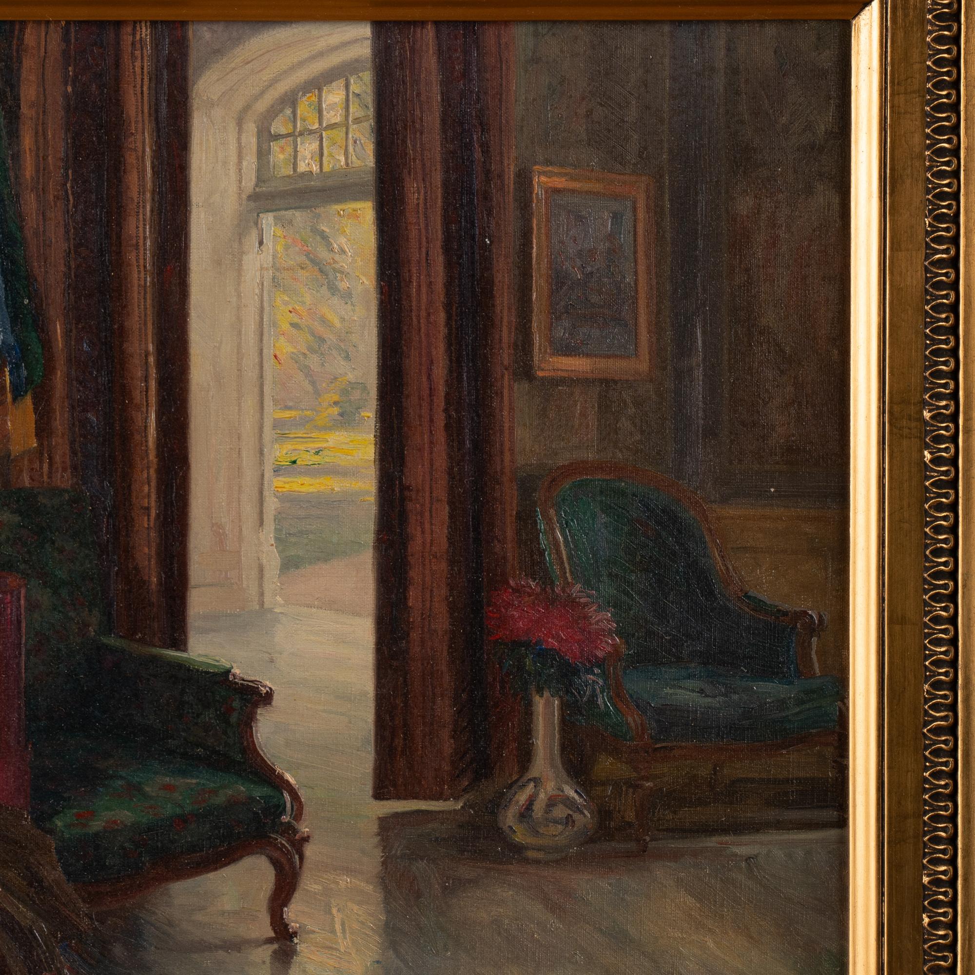 Oil on Canvas Interior with Girl, Signed/dated Robert Gustav Otto Panitzsch 1931 For Sale 1