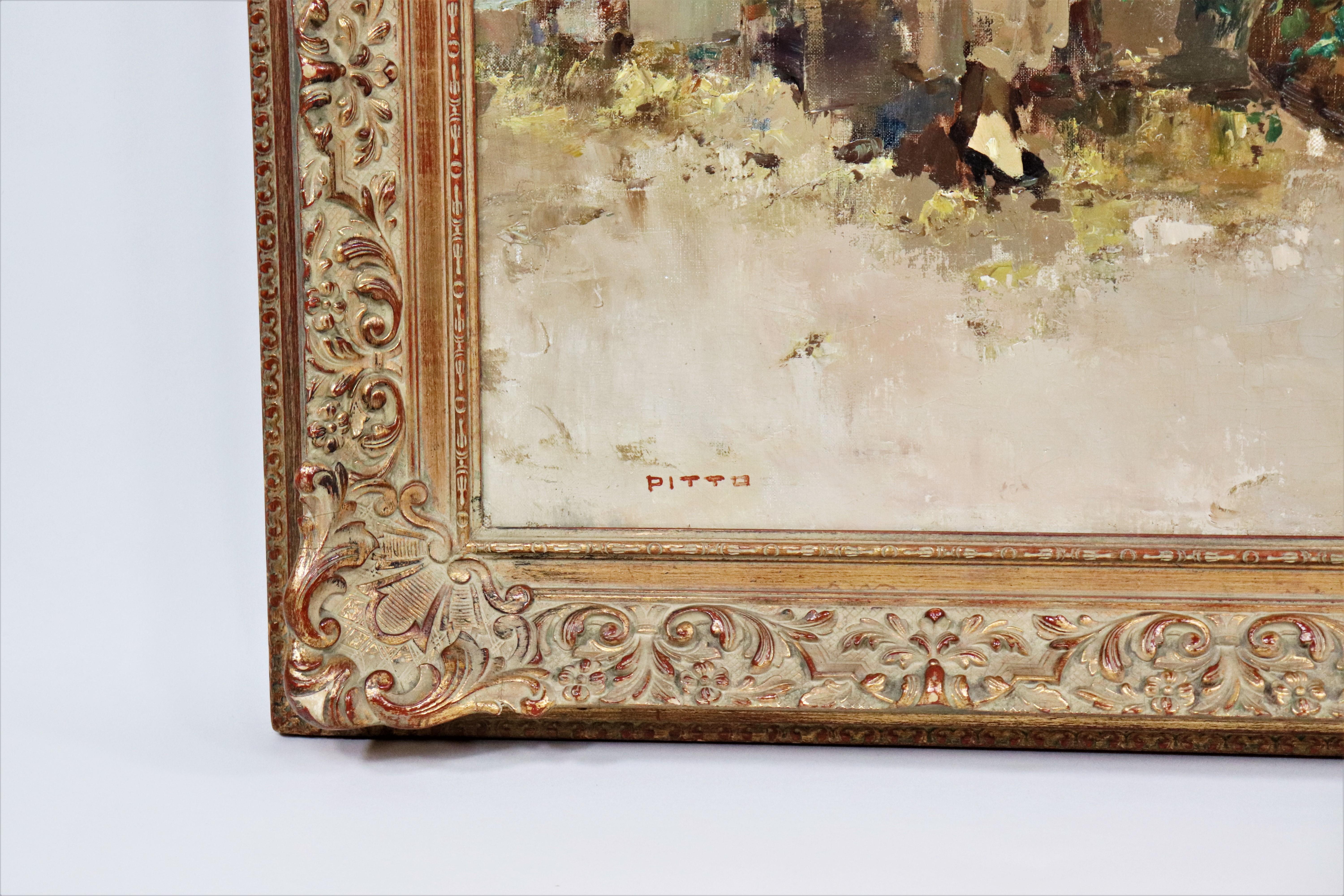 Huile sur toile - Scène de marché italienne par Giuseppe Pitto (italien 1857-1928) Bon état - En vente à Chicago, IL