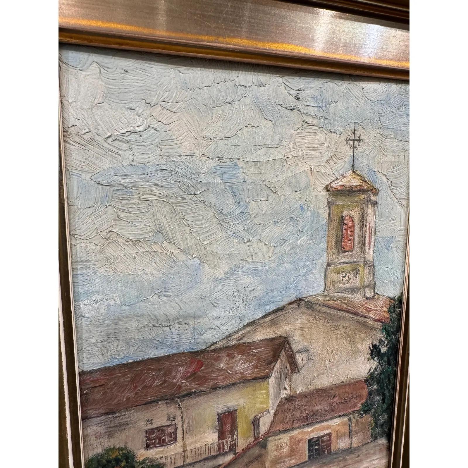 Olio su tela Italian Village Church's In condizioni buone in vendita a Nashville, TN