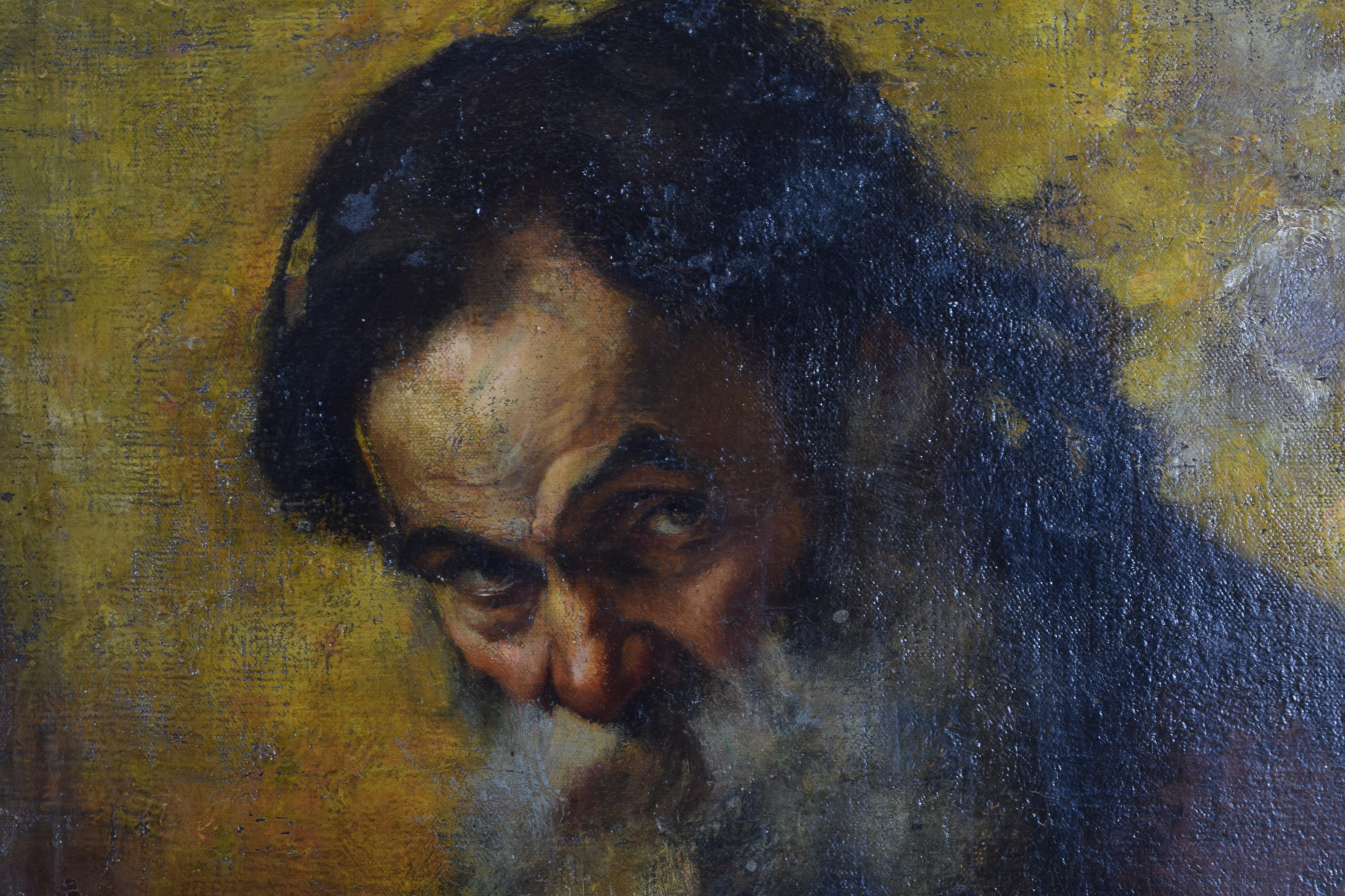 Paint Oil on Canvas, Italy, Neapolitan School, Portrait of Man with Beard 19th Century For Sale