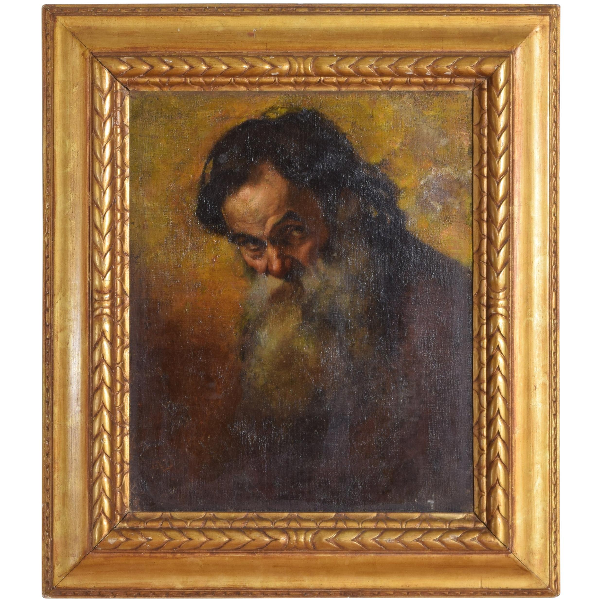 Oil on Canvas, Italy, Neapolitan School, Portrait of Man with Beard 19th Century For Sale