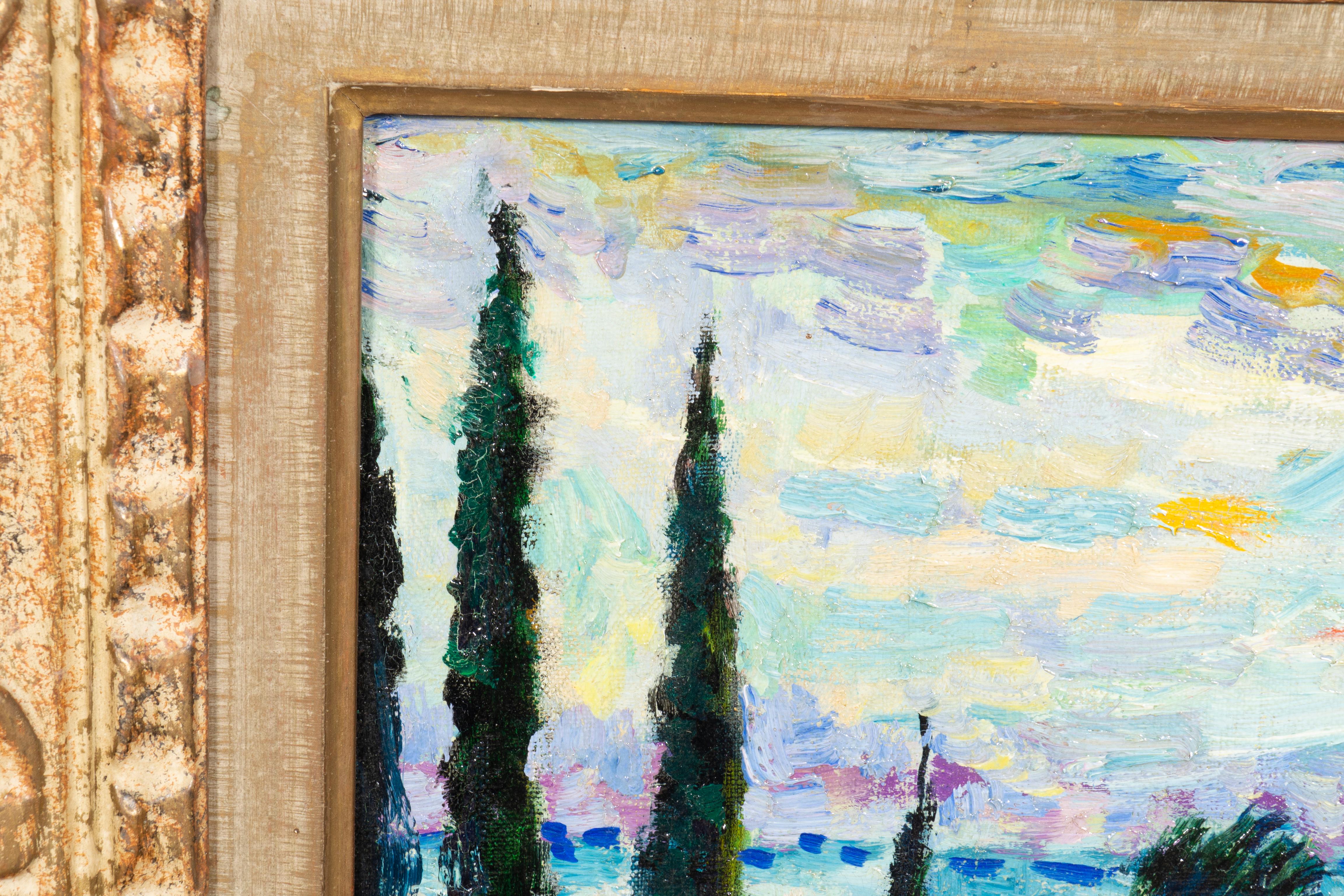 Milieu du XXe siècle Peinture à l'huile sur toile - Paysage de Luigi Corbellini en vente