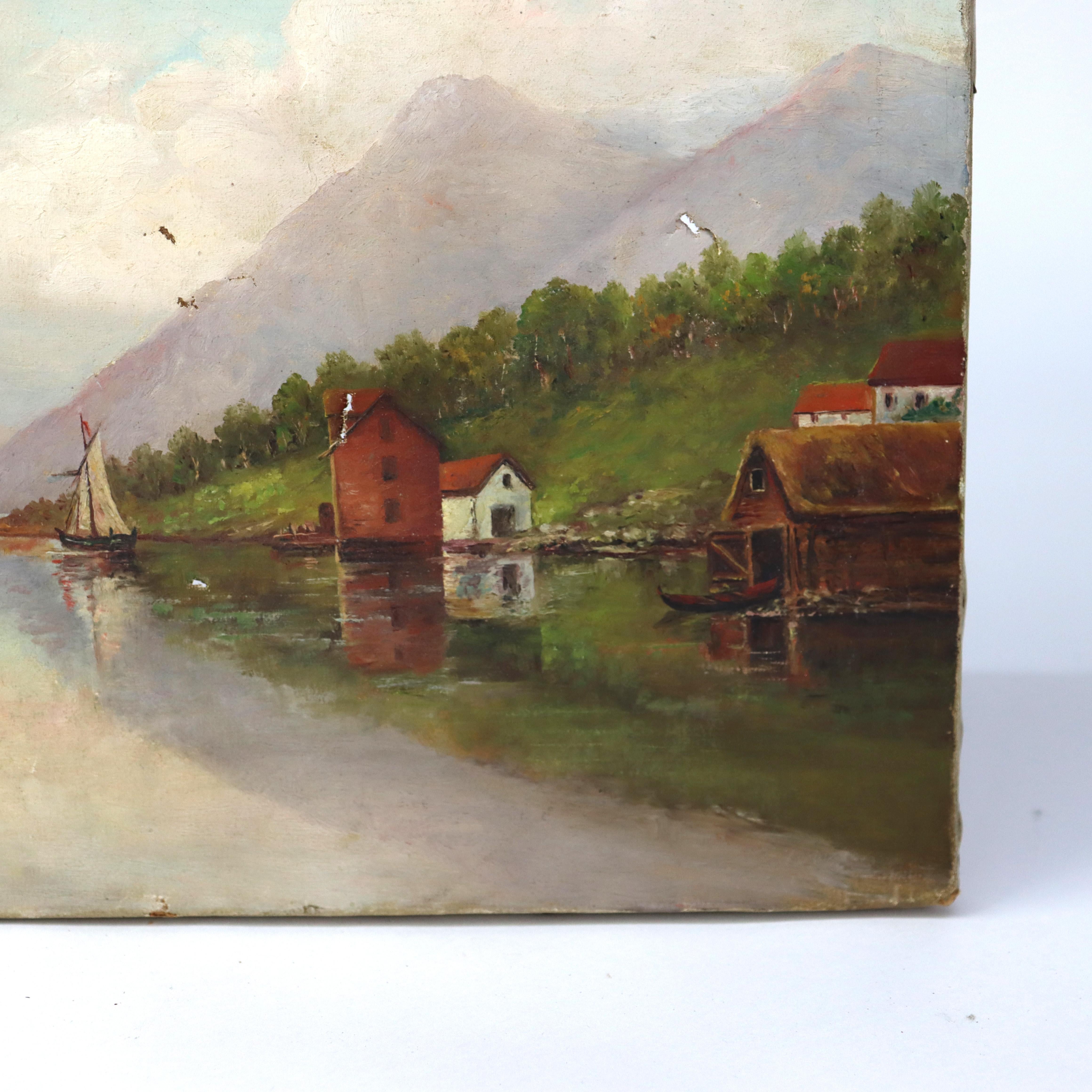 Öl auf Leinwand Landschaftsgemälde von Hardangerfjord in Norwegen Signiert von D. Larm C1913.   
Maße - 10 