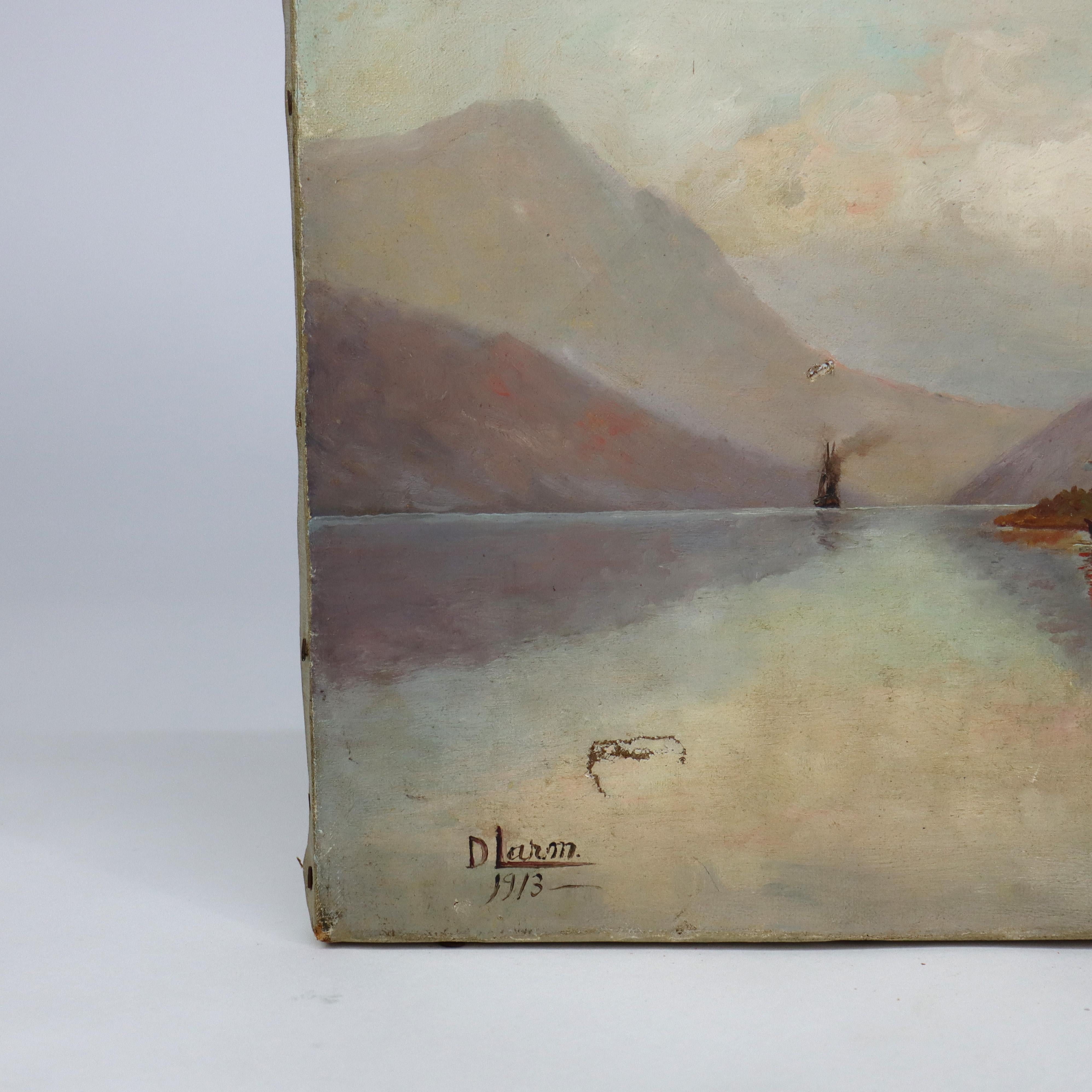 Öl auf Leinwand Landschaftsgemälde des Hardangerfjords in Norwegen von Larm C1913, Öl (20. Jahrhundert) im Angebot