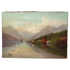 Oil on Canvas Landscape Painting of Hardangerfjord in Norway by Larm C1913