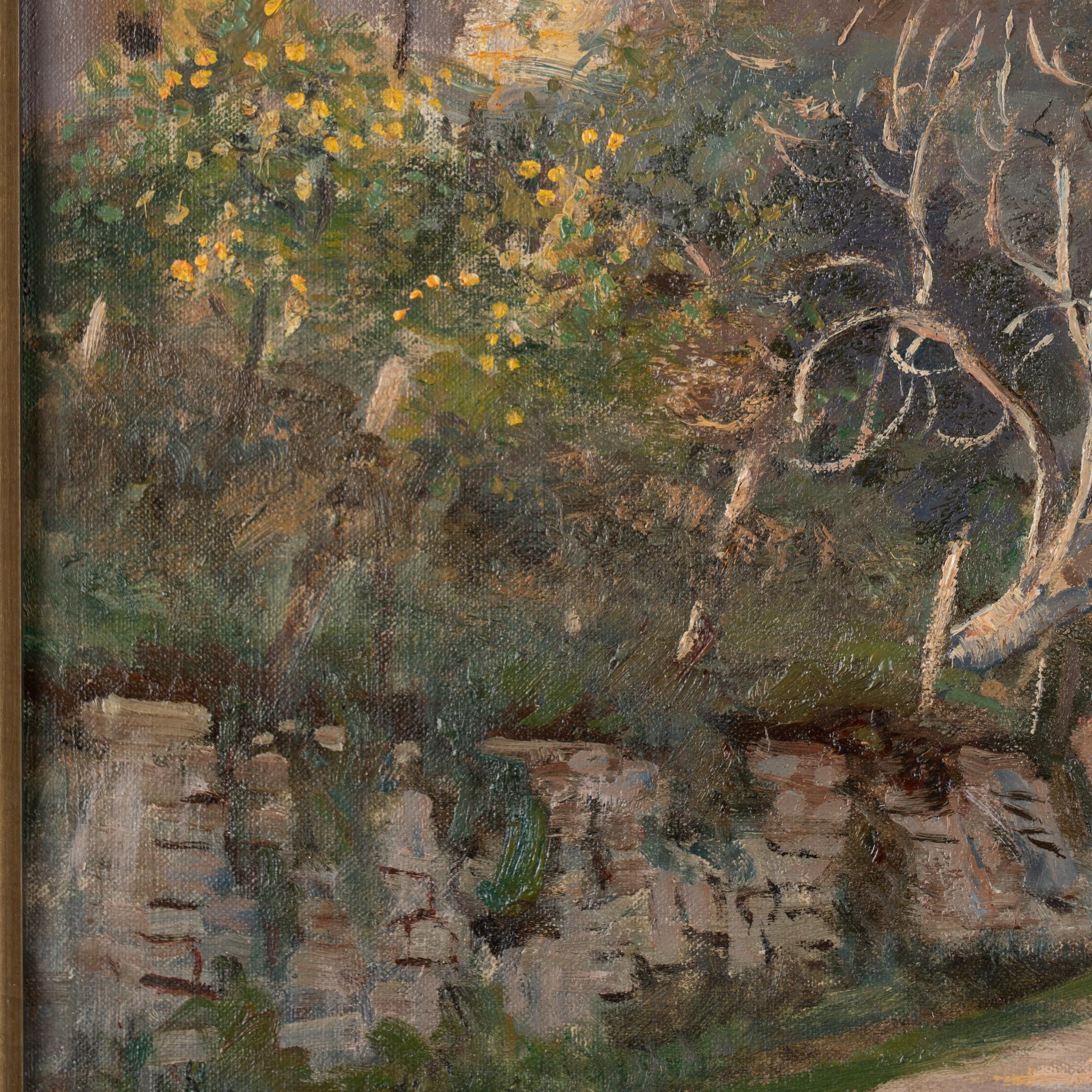 Pintura al óleo sobre lienzo Paisaje de vista en Menton, firmada Viggo Langer 1930 siglo XX en venta
