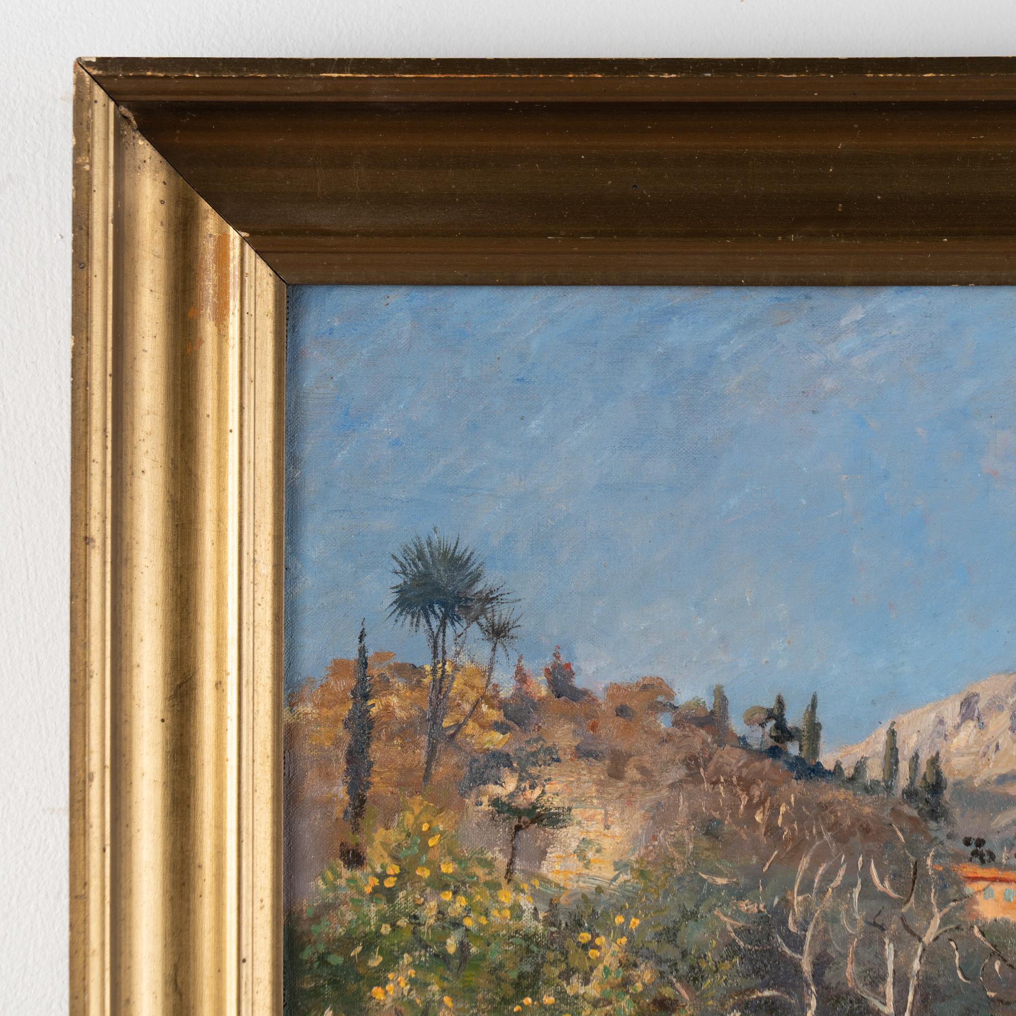 Pintura al óleo sobre lienzo Paisaje de vista en Menton, firmada Viggo Langer 1930 Lienzo en venta