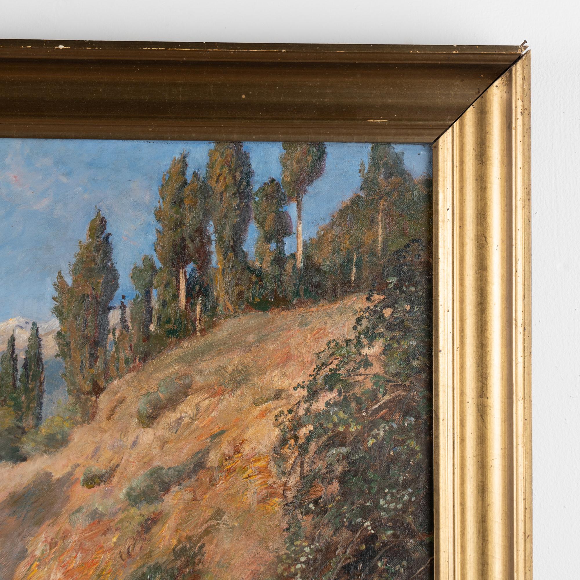 Pintura al óleo sobre lienzo Paisaje de vista en Menton, firmada Viggo Langer 1930 en venta 2