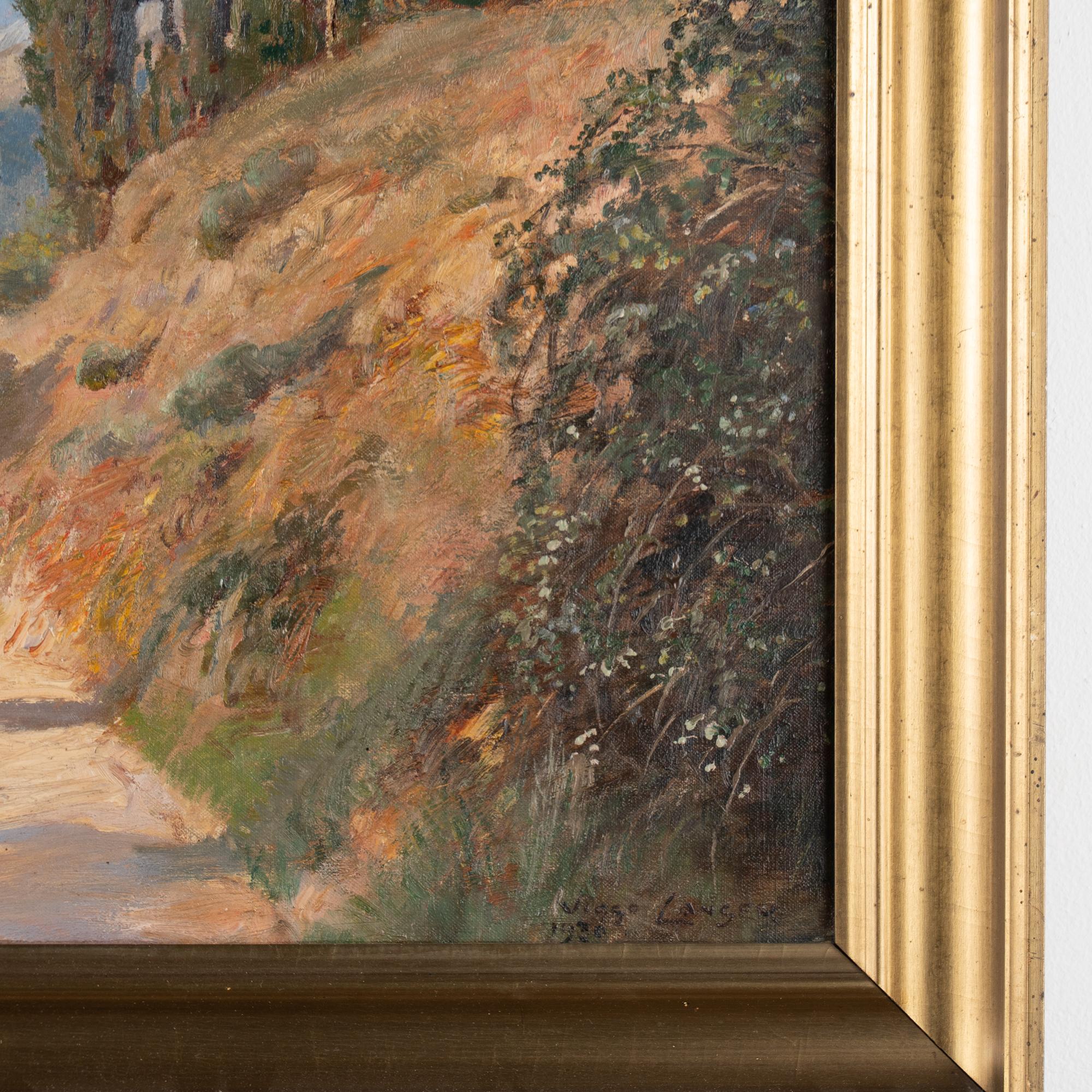 Pintura al óleo sobre lienzo Paisaje de vista en Menton, firmada Viggo Langer 1930 en venta 3