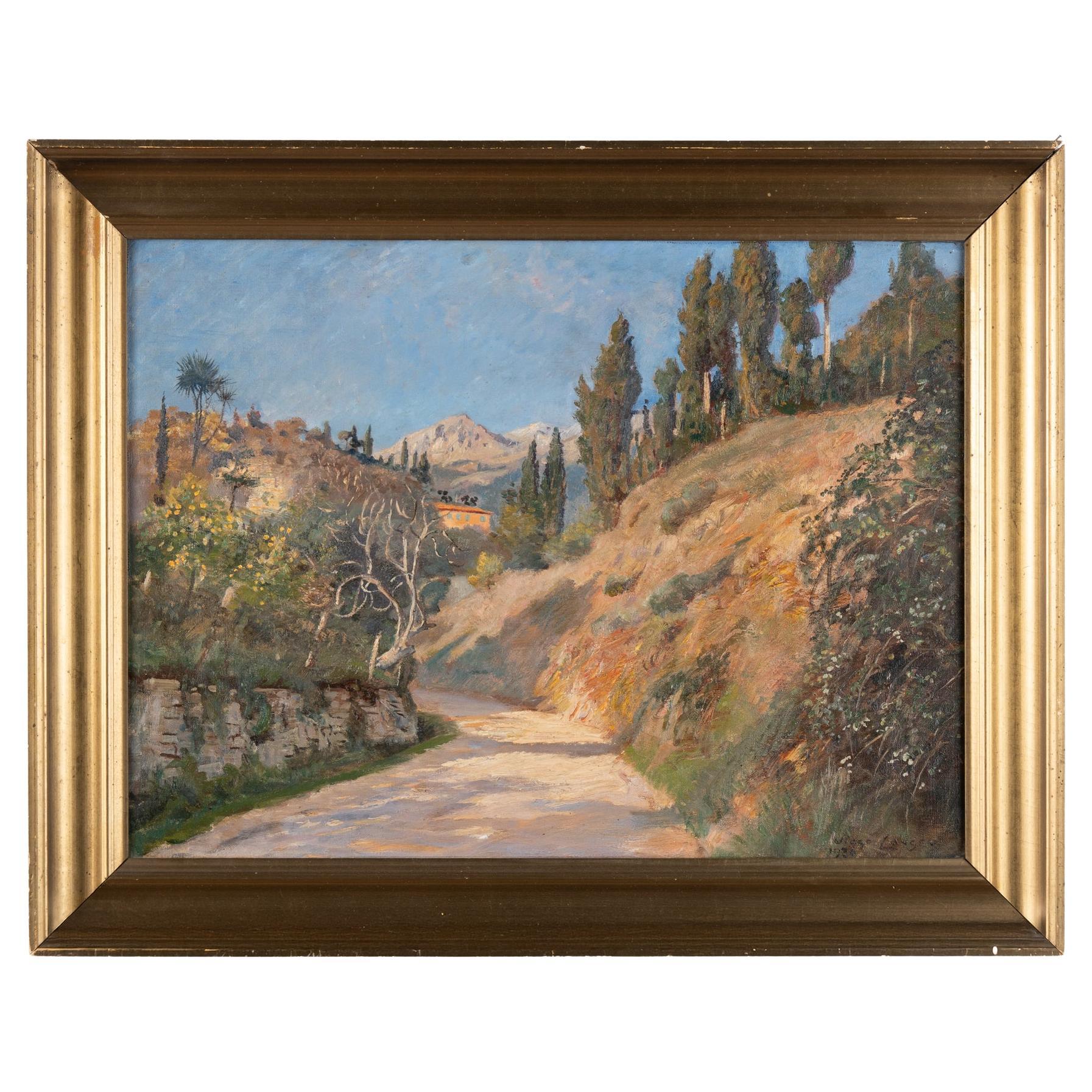 Oil on Canvas Landscape Painting of View in Menton, Signed Viggo Langer 1930