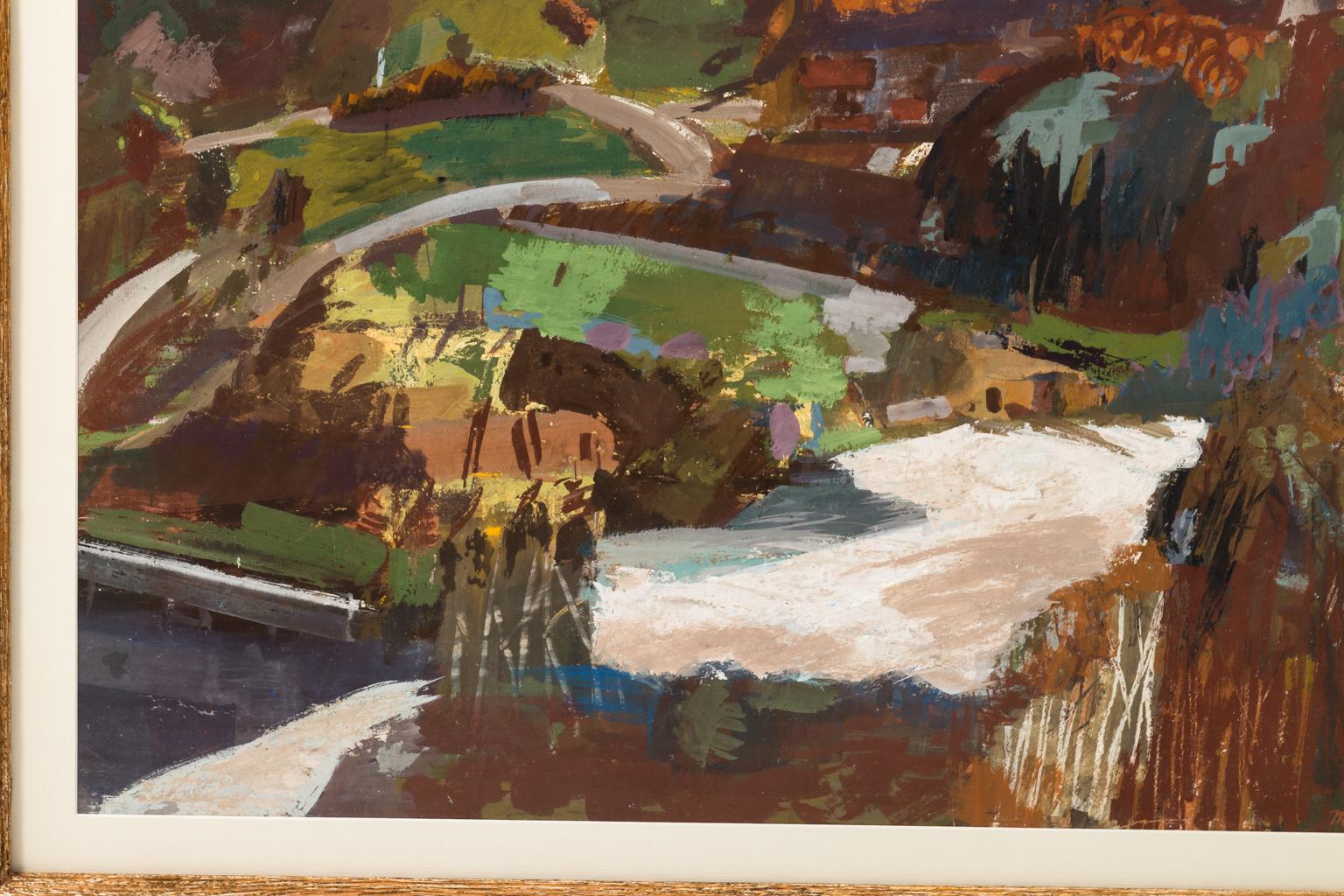 Oil on Canvas Landscape Scene by Morris Shulman, circa 1958 In Good Condition For Sale In Stamford, CT