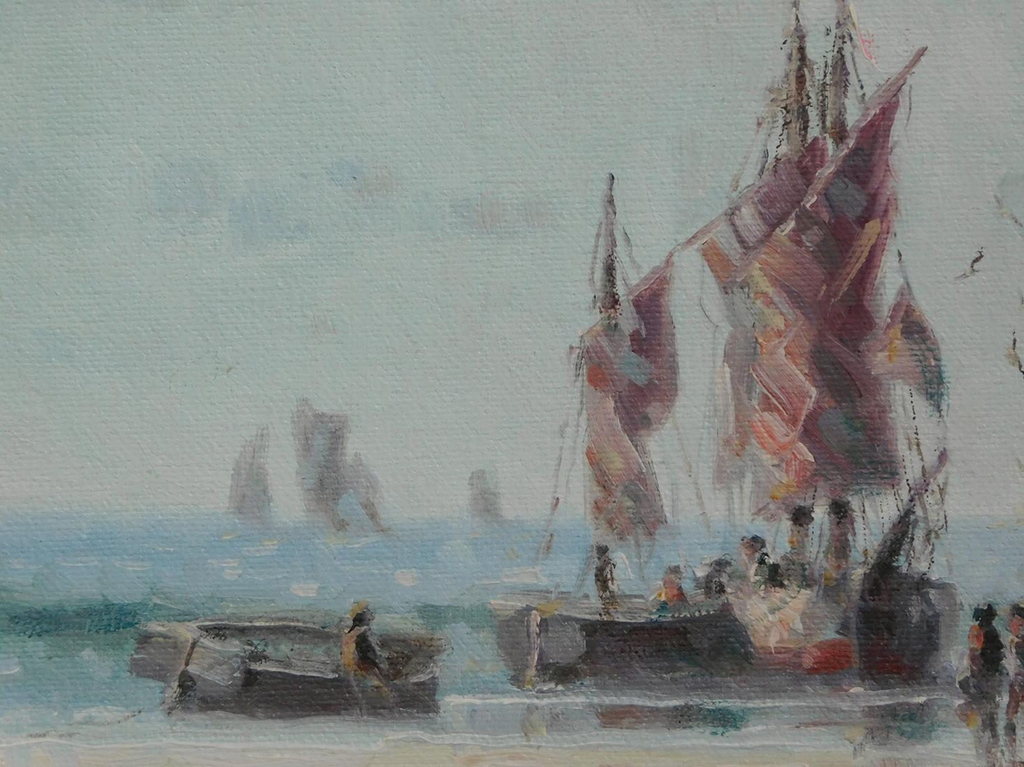 Öl auf Leinwand Laszlo Ritter „Ungarisch, 1937-2003“, 3 Gemälde mit Strandszenen (Expressionismus) im Angebot