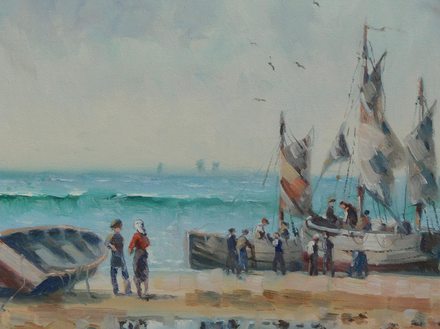 Oil on Canvas Laszlo Ritter 'Hungary, 1937-2003' 3 Beach Scene Paintings In Excellent Condition For Sale In San Francisco, CA