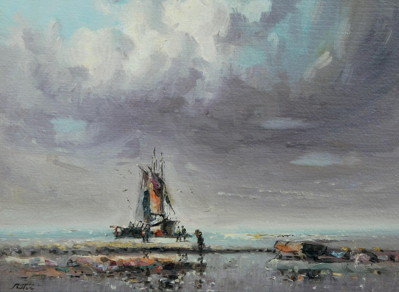 Öl auf Leinwand Laszlo Ritter „Ungarisch, 1937-2003“, 3 Gemälde mit Strandszenen im Angebot 1