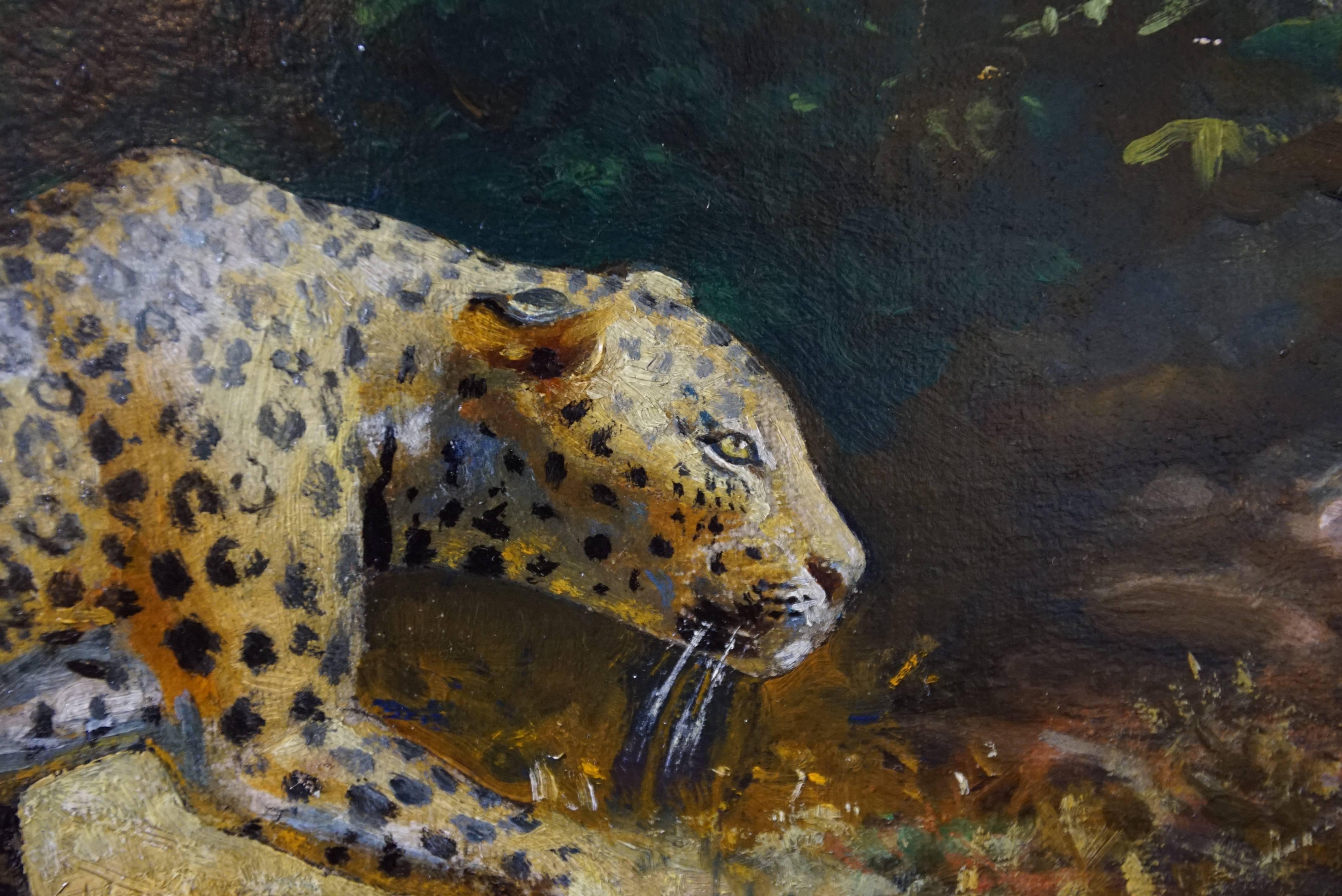 Oil on Canvas Leopard In Excellent Condition For Sale In Salisbury, GB