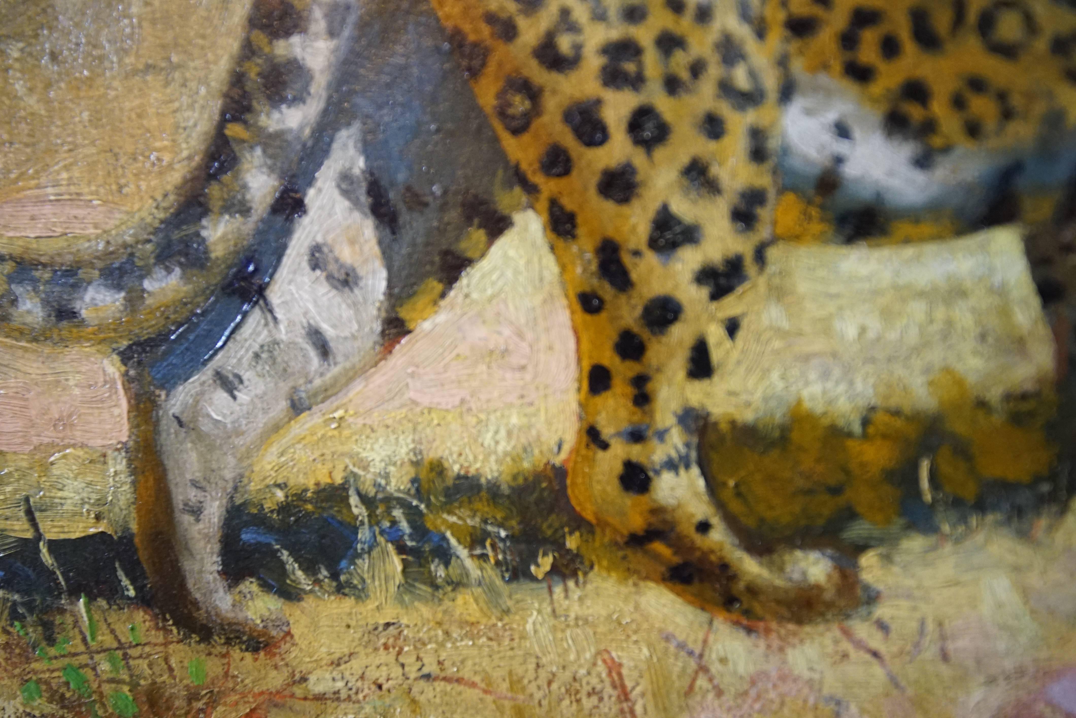 Early 20th Century Oil on Canvas Leopard For Sale