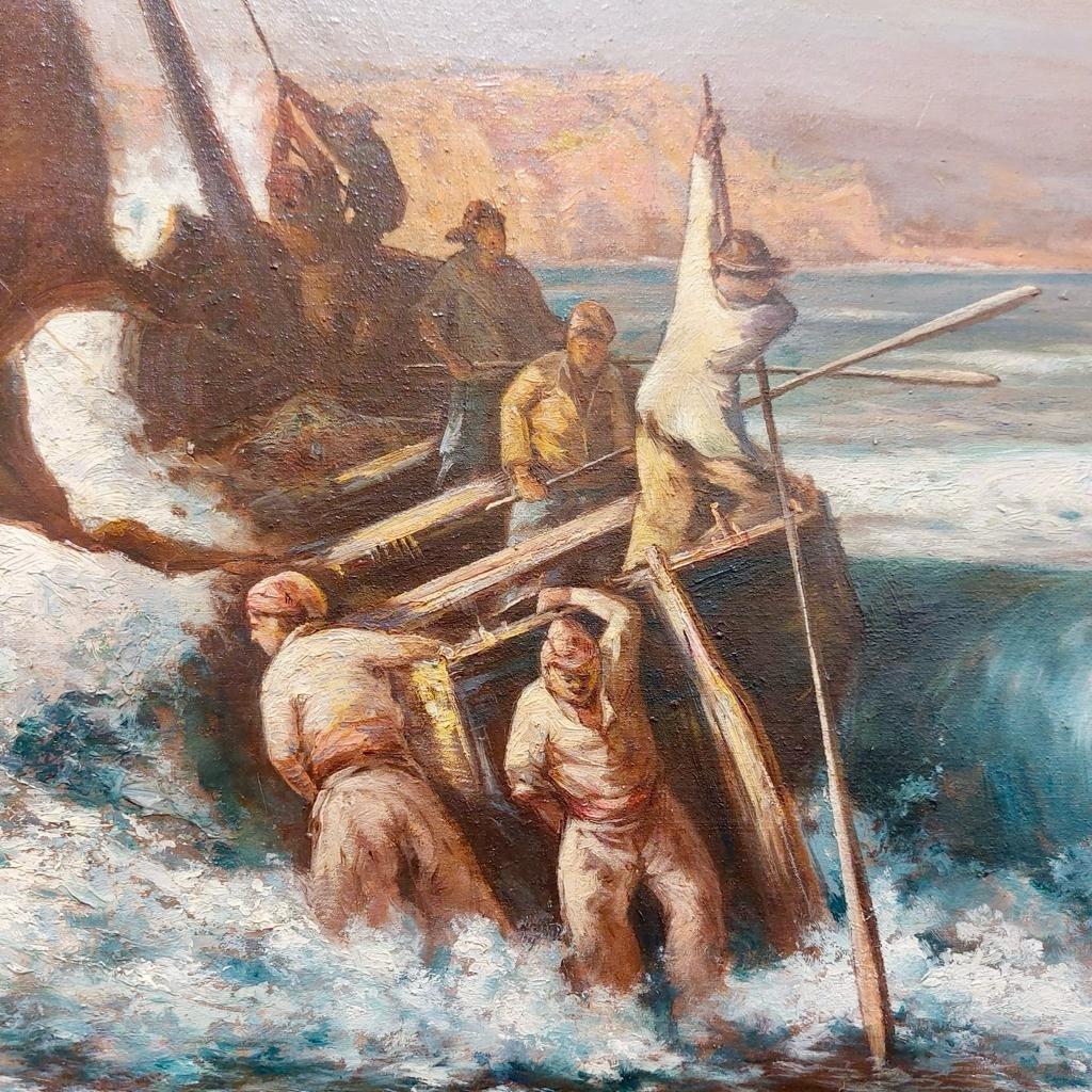 Oil-on-Canvas Marine Painting by French Painter Jules Izier  In Good Condition For Sale In NICE, FR