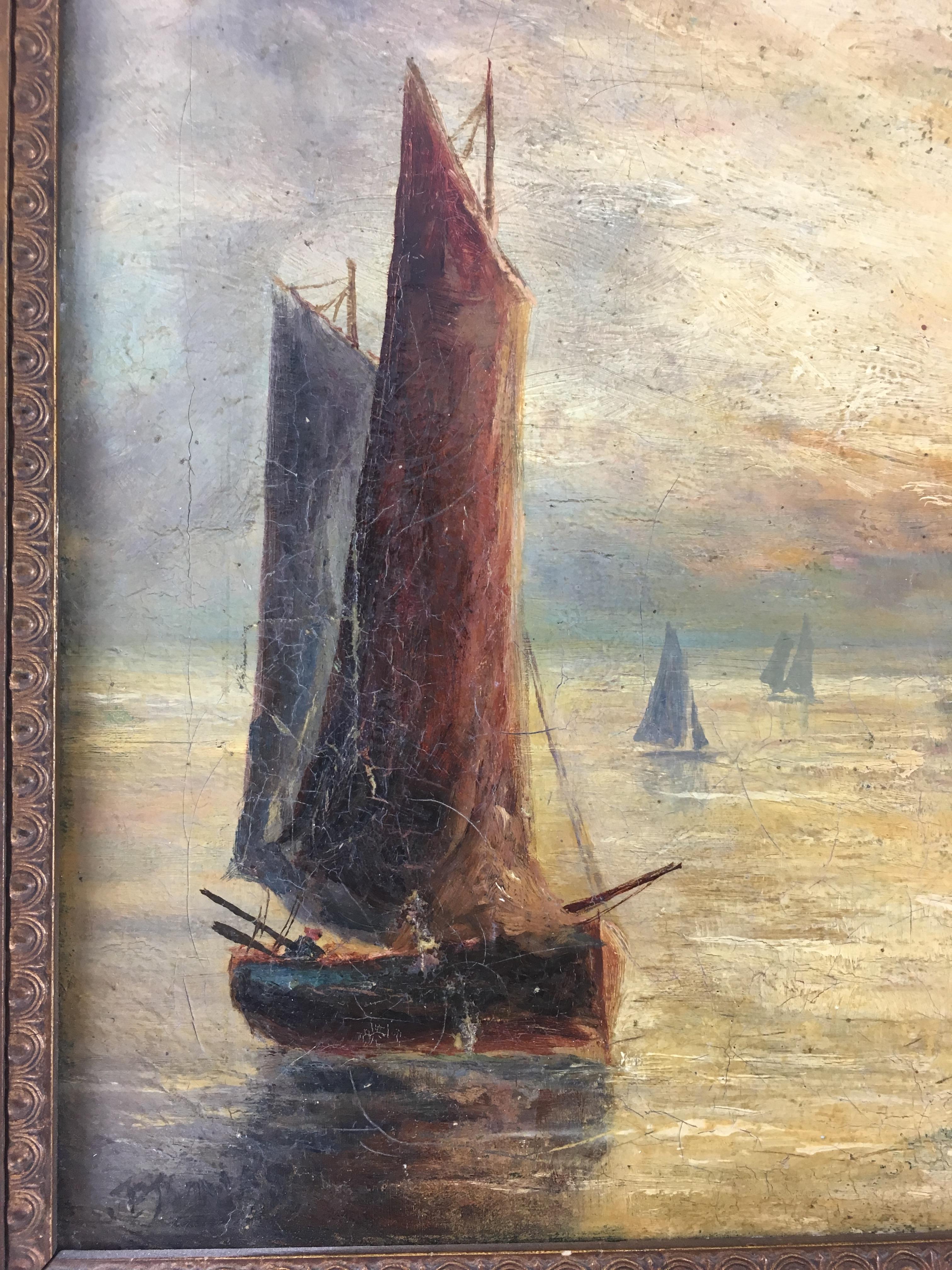 Oil on Canvas Seascape Painting, Signed Scenes from Whitby, England In Good Condition In Miami, FL