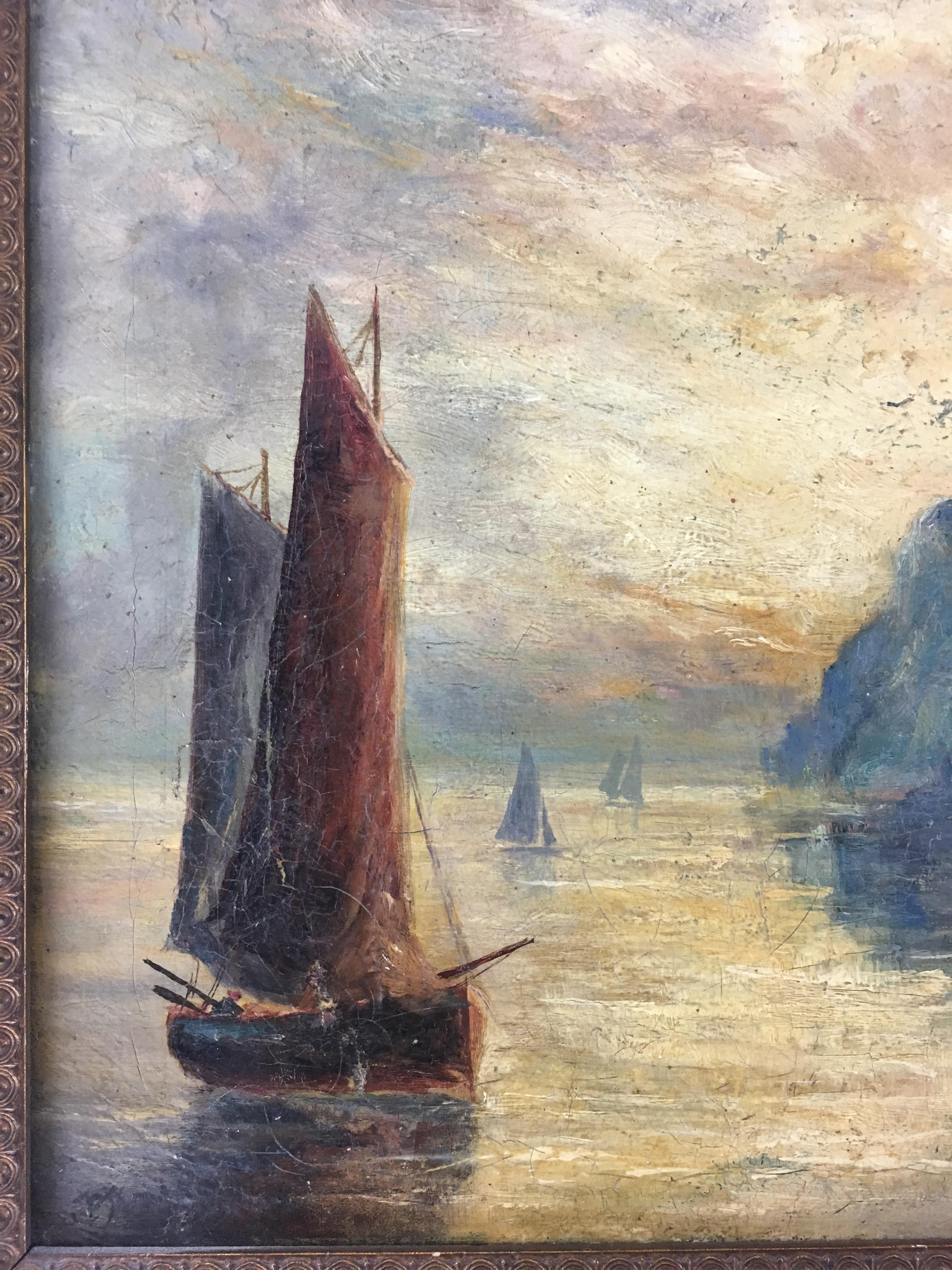 19th Century Oil on Canvas Seascape Painting, Signed Scenes from Whitby, England