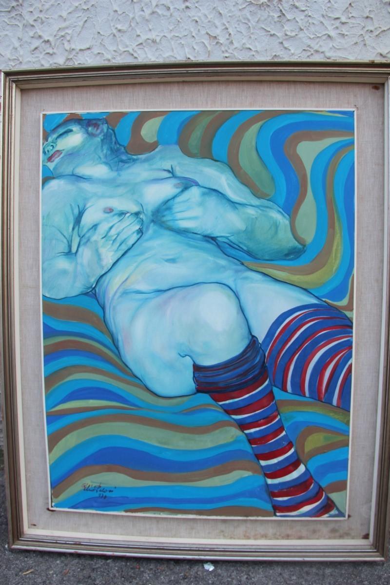 Oil on Canvas Naked Woman Elio Pelosi Neapolitan Painter Work Entitled Orgasm For Sale 4