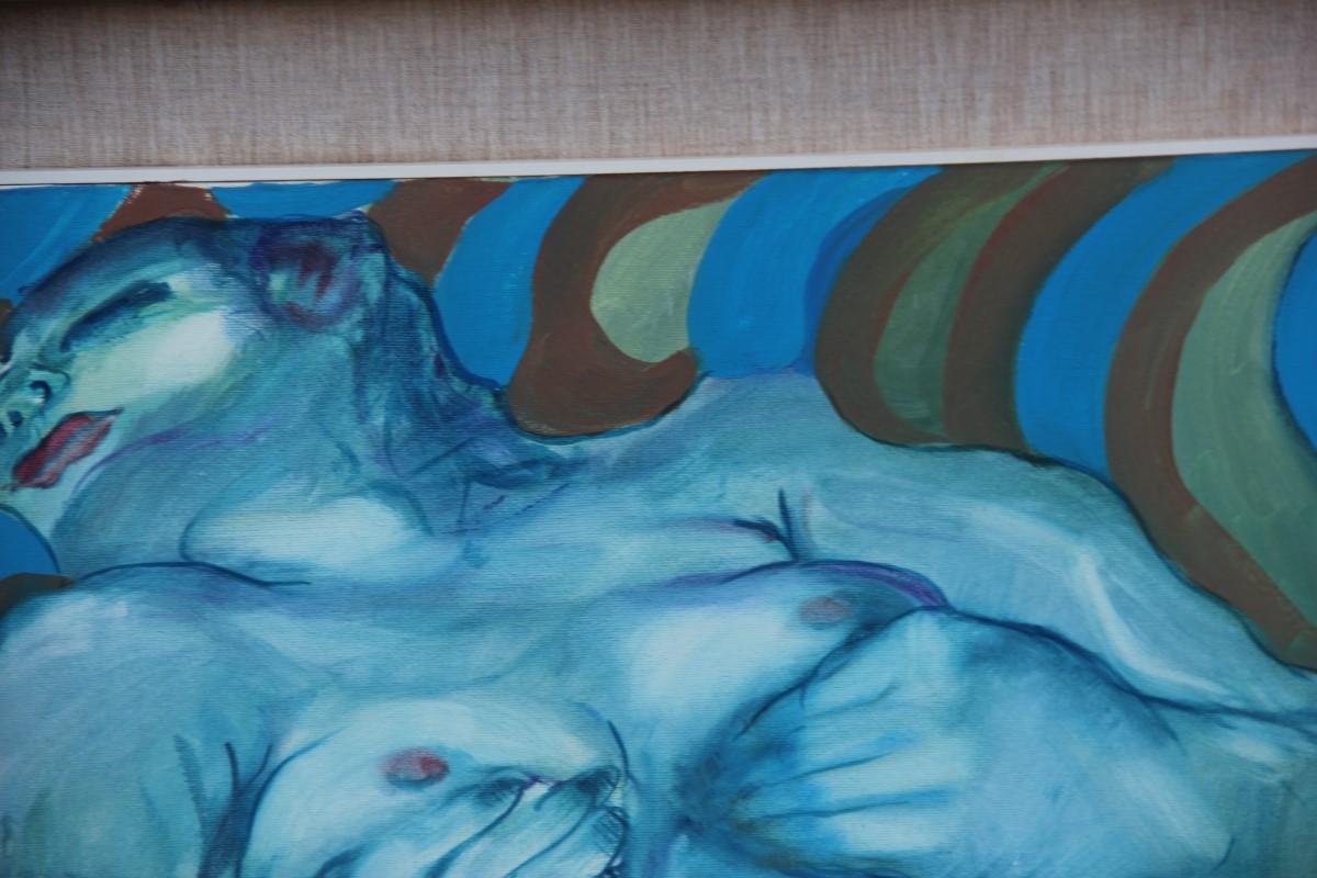 Late 20th Century Oil on Canvas Naked Woman Elio Pelosi Neapolitan Painter Work Entitled Orgasm For Sale
