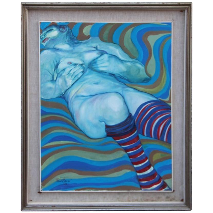 Öl auf Leinwand Naked Woman Elio Pelosi, Neapolitanischer Maler, Werk mit dem Titel Orgasm