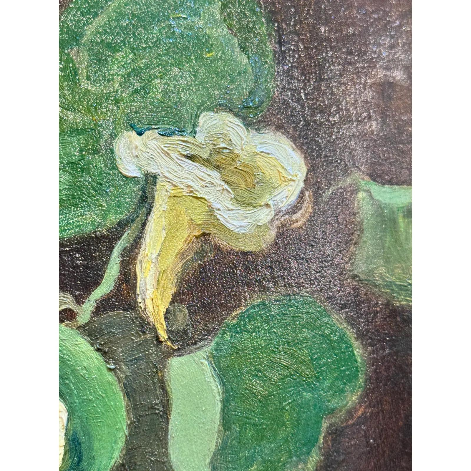American Oil on Canvas Nasturtiums on Black For Sale
