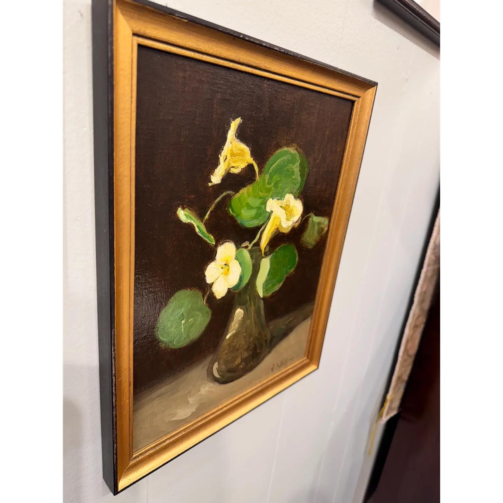 Oil on Canvas Nasturtiums on Black In Good Condition For Sale In Nashville, TN