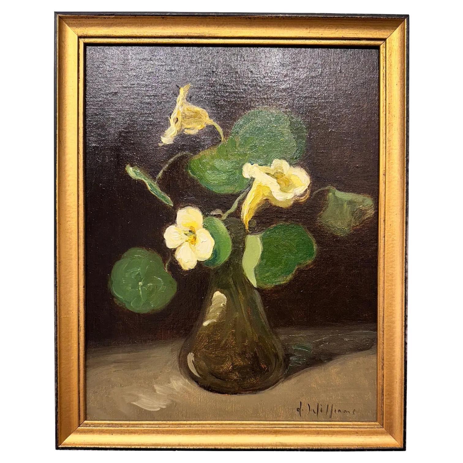 Oil on Canvas Nasturtiums on Black For Sale