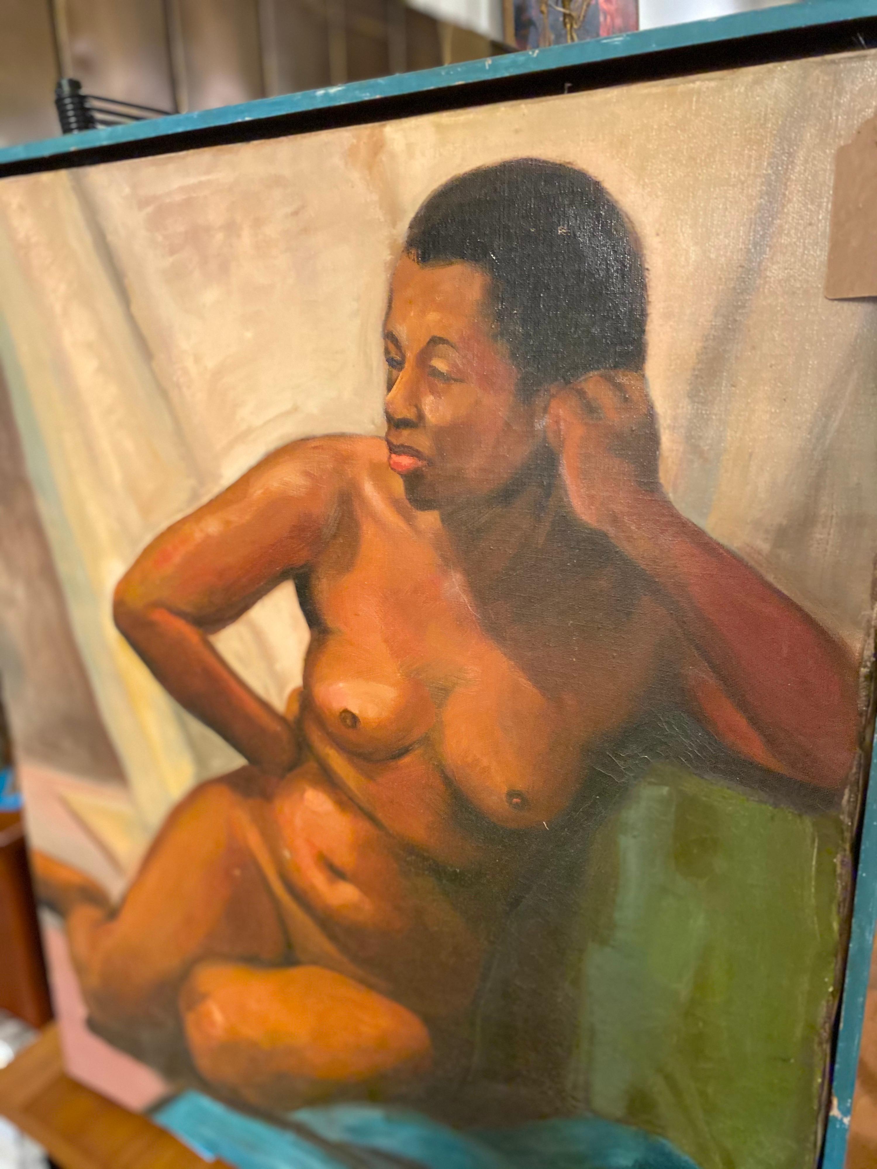 Mid-Century Modern Oil on Canvas Nude Painting