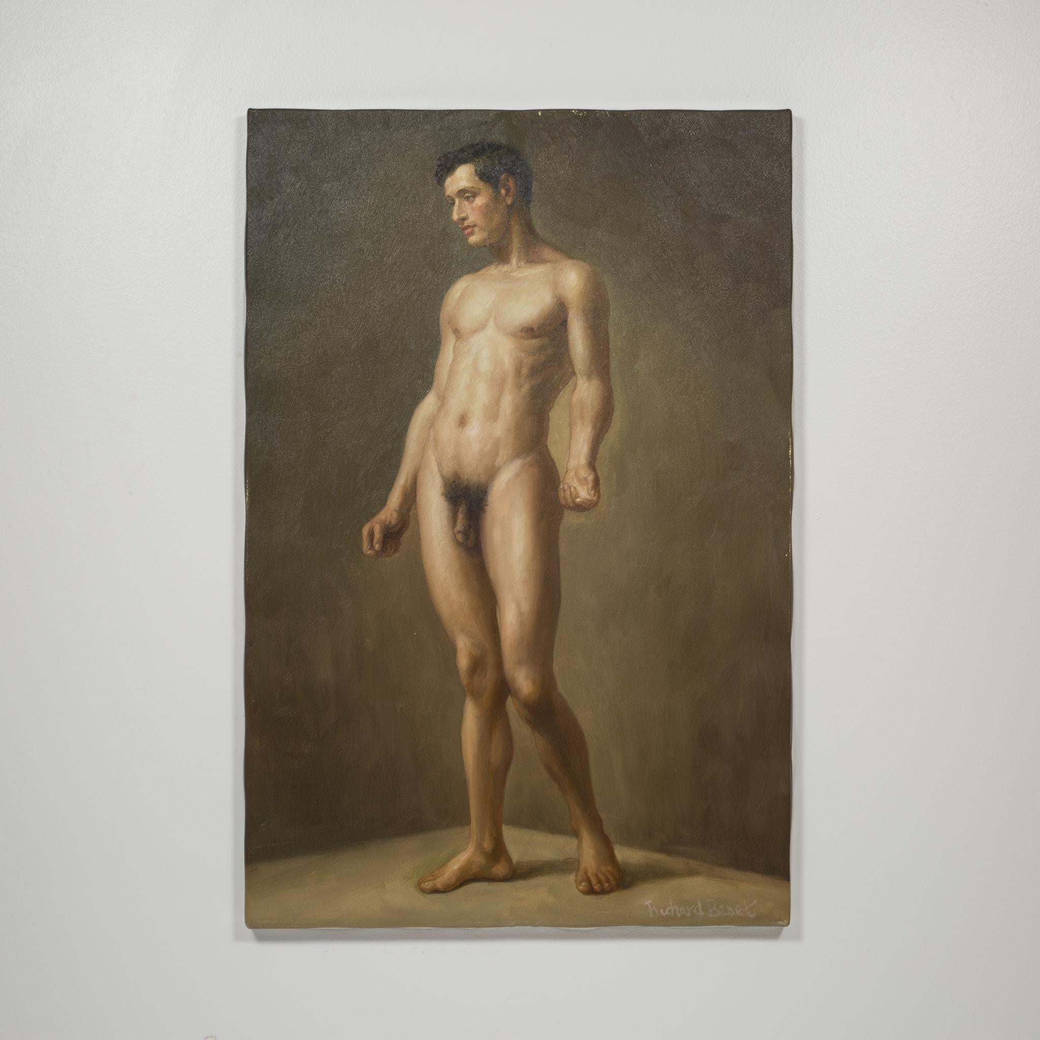 Modern Oil on Canvas Nude Portrait of Standing Male by Richard Biset, circa 1980