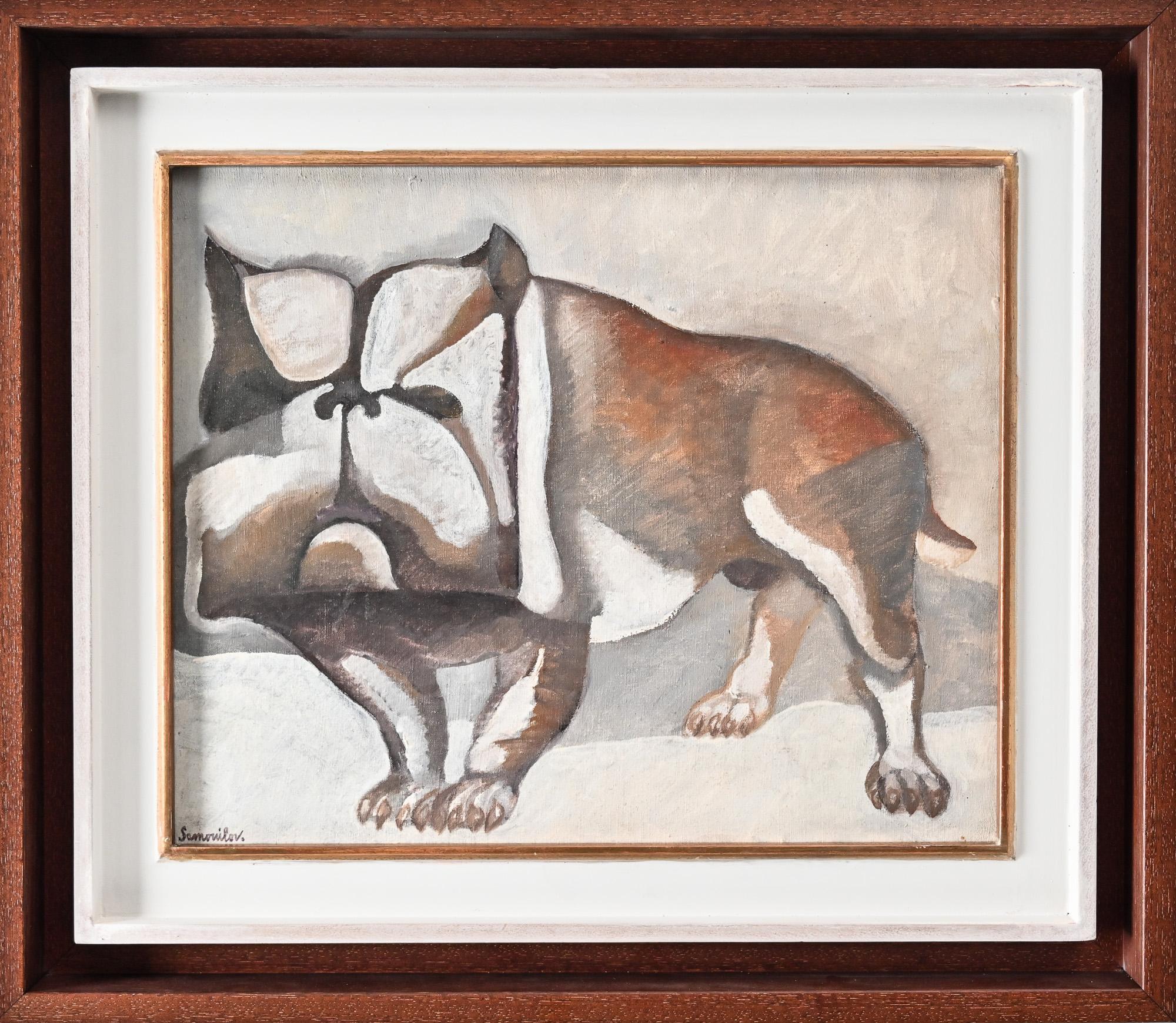 French oil on canvas of a bulldog by Henri Samouilov For Sale
