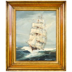 Vintage Oil on Canvas of a Clipper Ship