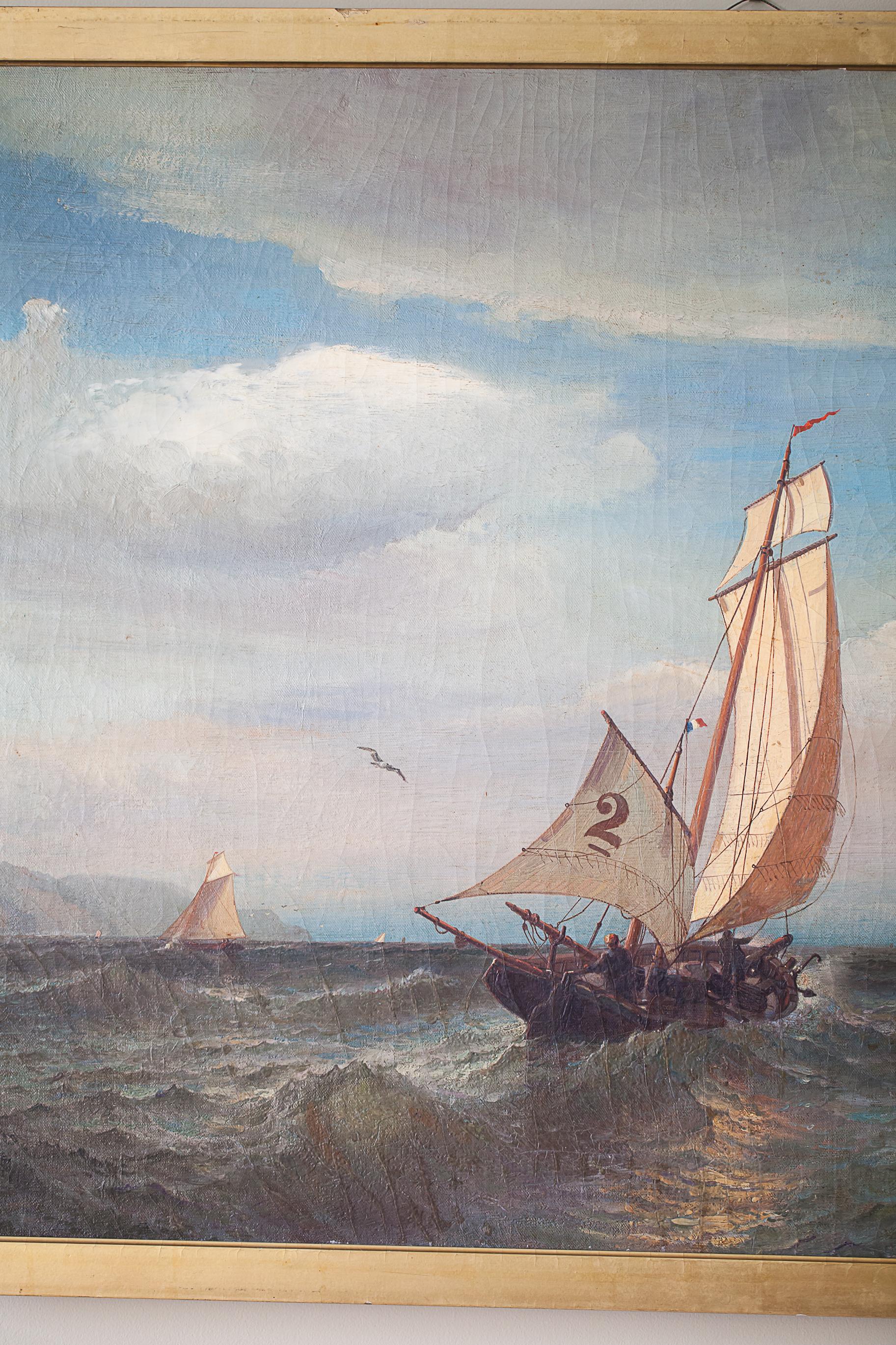 Oil on Canvas of a Regatta on a Choppy Sea, Julian O. Davidson, Dated 1877 For Sale 4