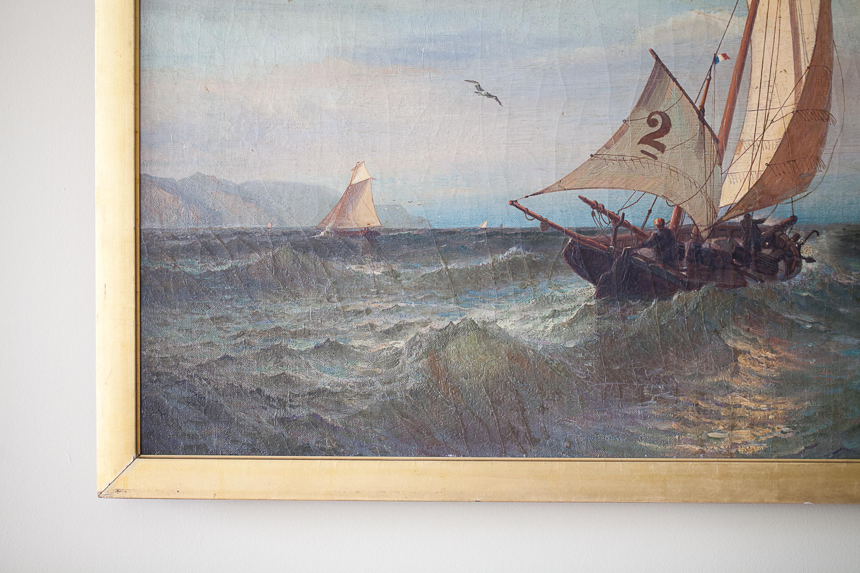 Painted Oil on Canvas of a Regatta on a Choppy Sea, Julian O. Davidson, Dated 1877 For Sale